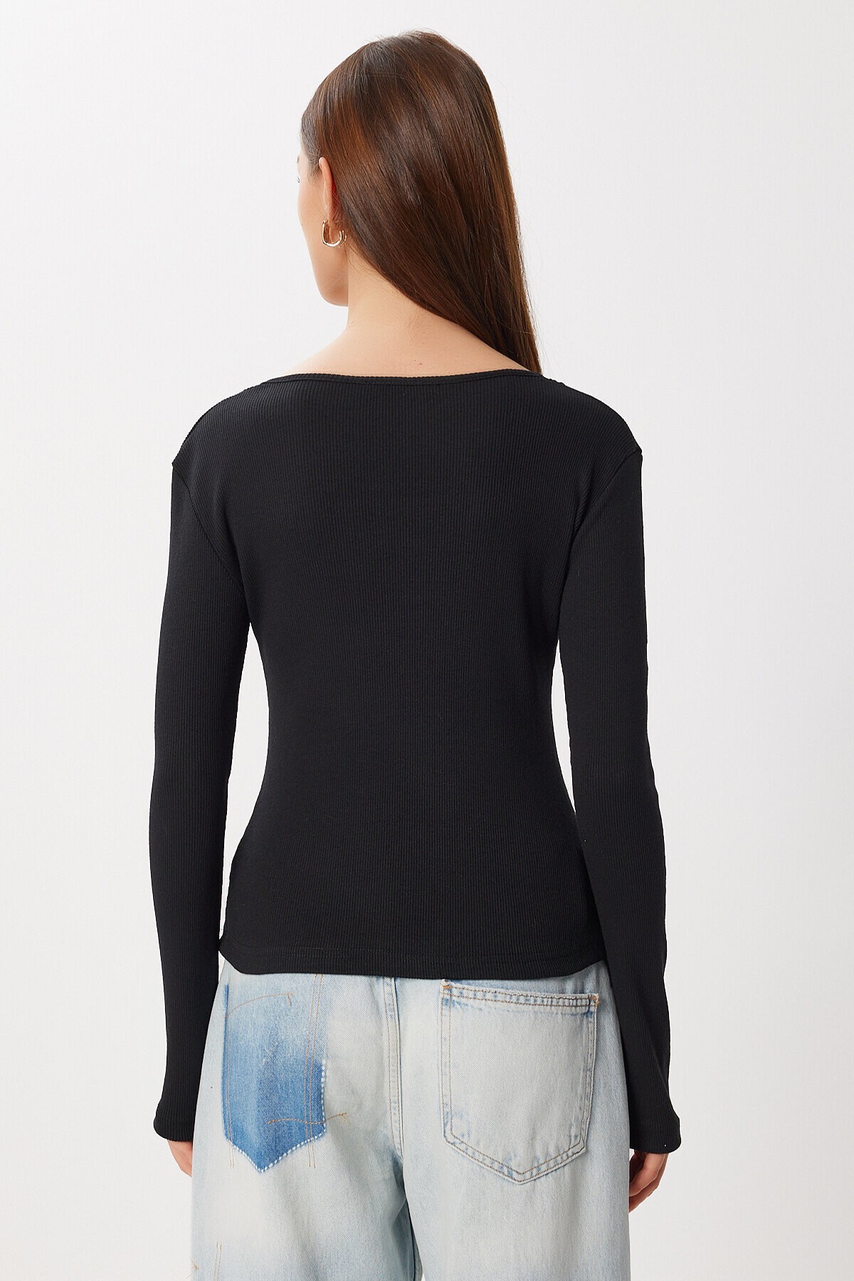 Dantel Detaylı Fitilli Örme Bluz SİYAH LEN0046