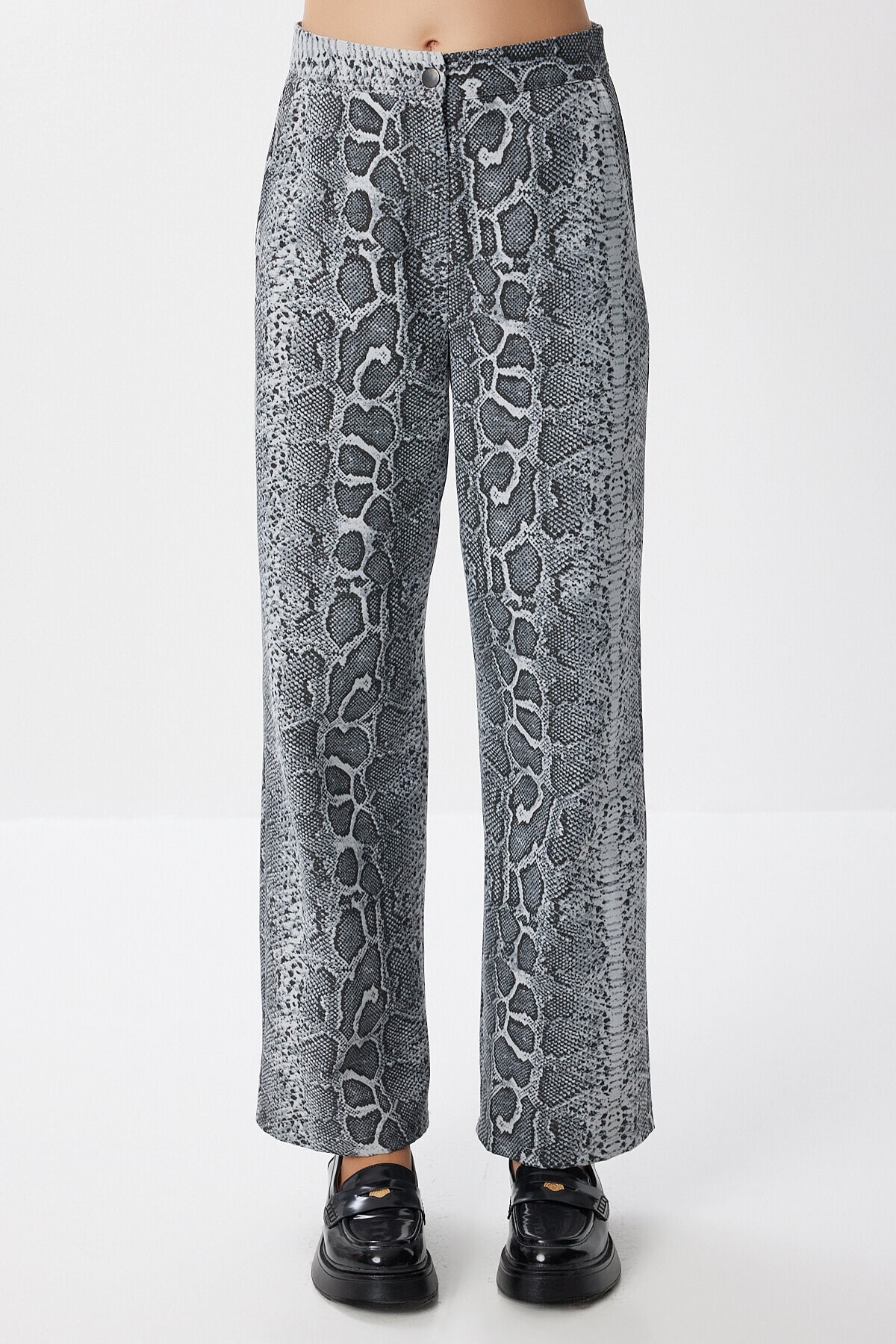 Desenli Cepli Geniş Paça Dokuma Pantolon GRİ LFH0011