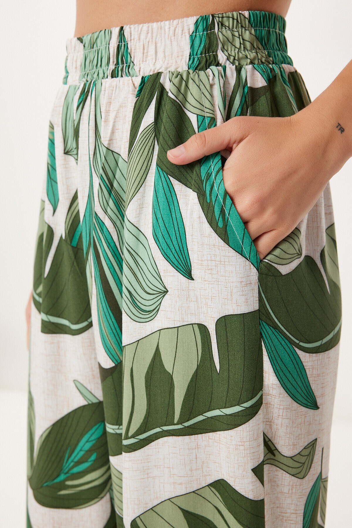 Desenli Yazlık Viskon Kimono Pantolon Takım HAKİ TAŞ LJE0003