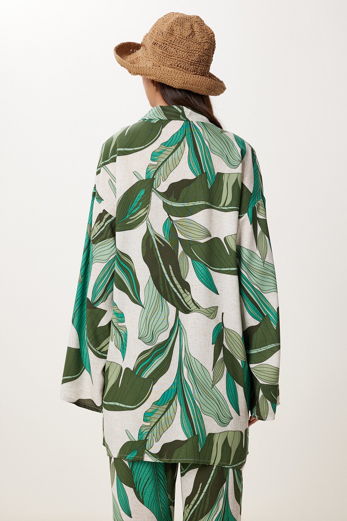 Desenli Yazlık Viskon Kimono Pantolon Takım HAKİ TAŞ LJE0003