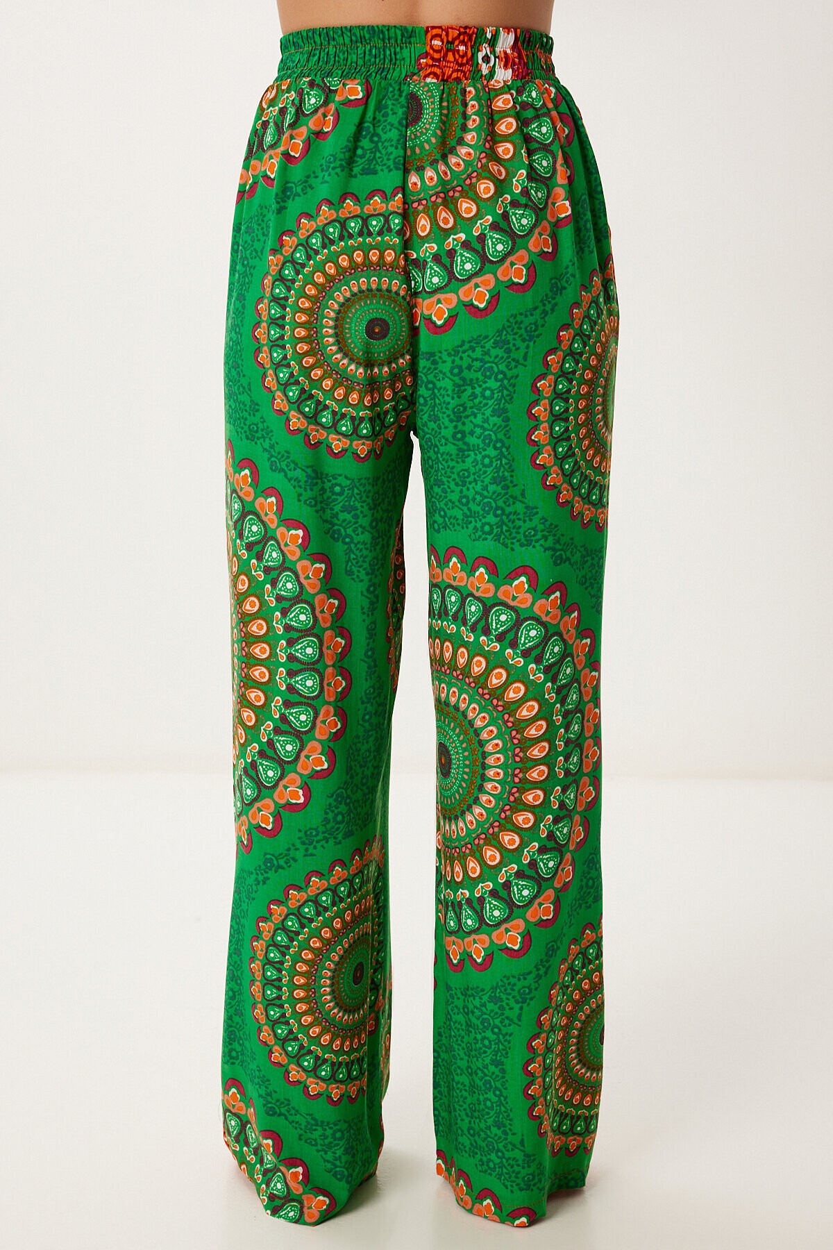 Desenli Yazlık Viskon Kimono Pantolon Takım YEŞİL ORANJ LJE0003
