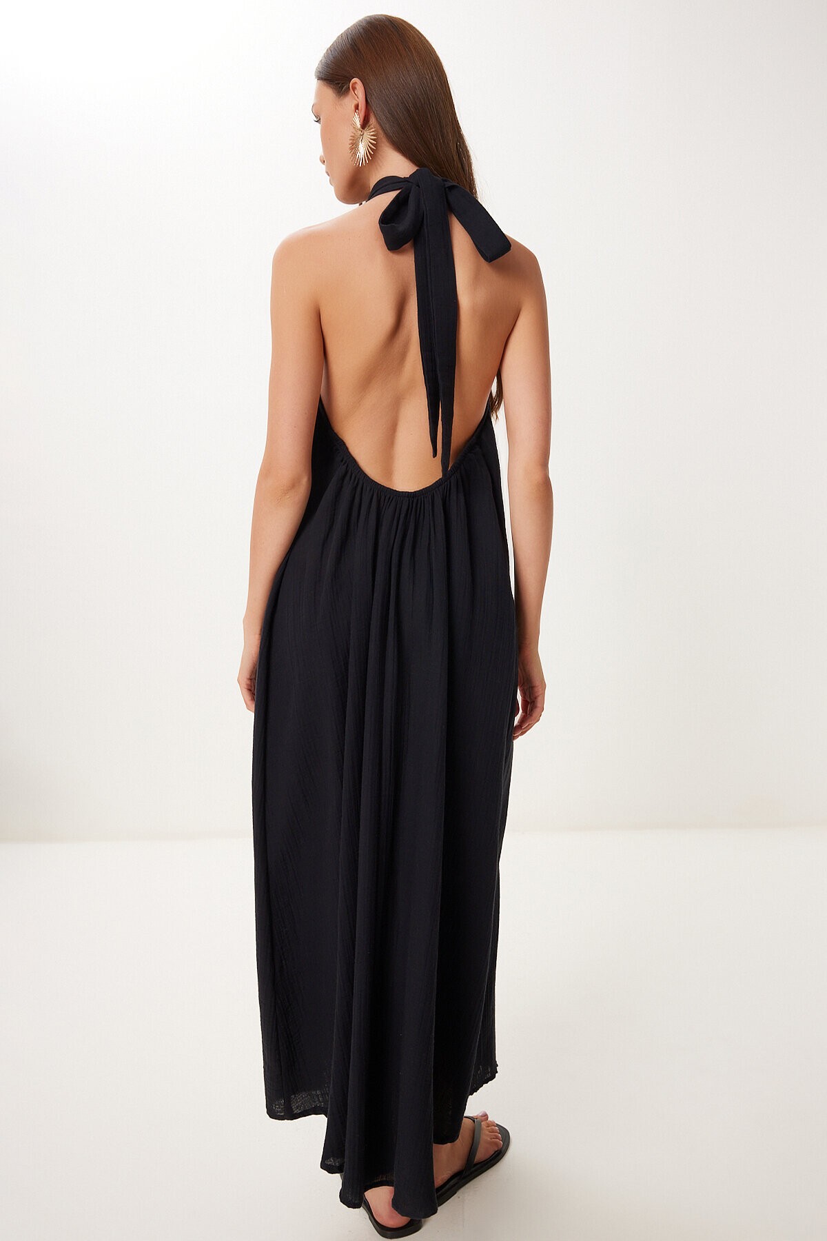 Halter Yaka Yazlık Müslin Elbise SİYAH LFG0019