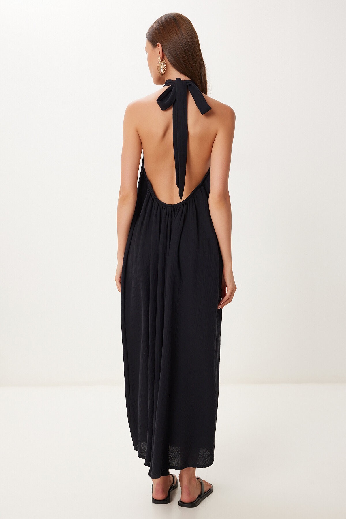 Halter Yaka Yazlık Müslin Elbise SİYAH LFG0019