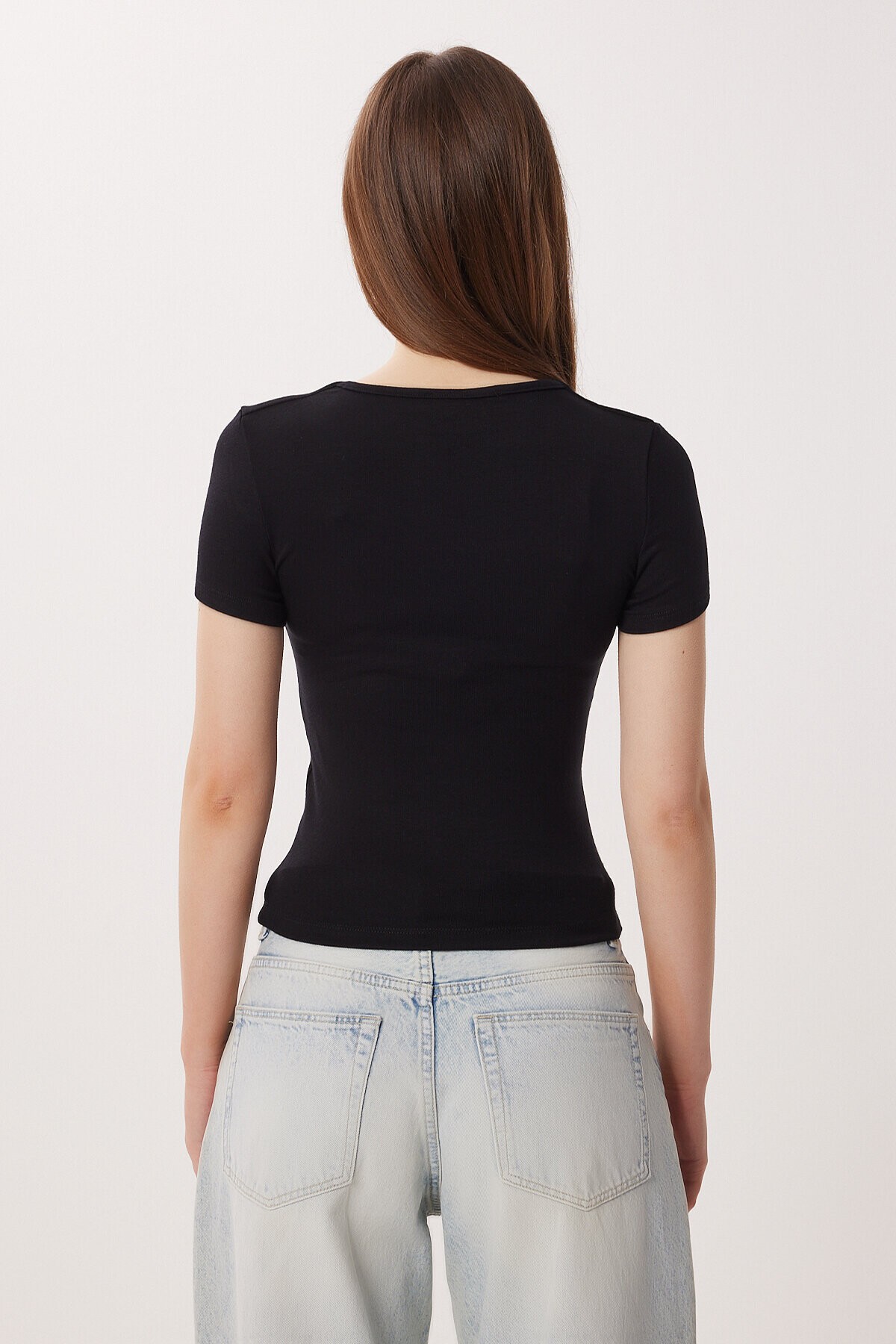 Kare Yaka Basic Örme T-shirt SİYAH LDZ0060