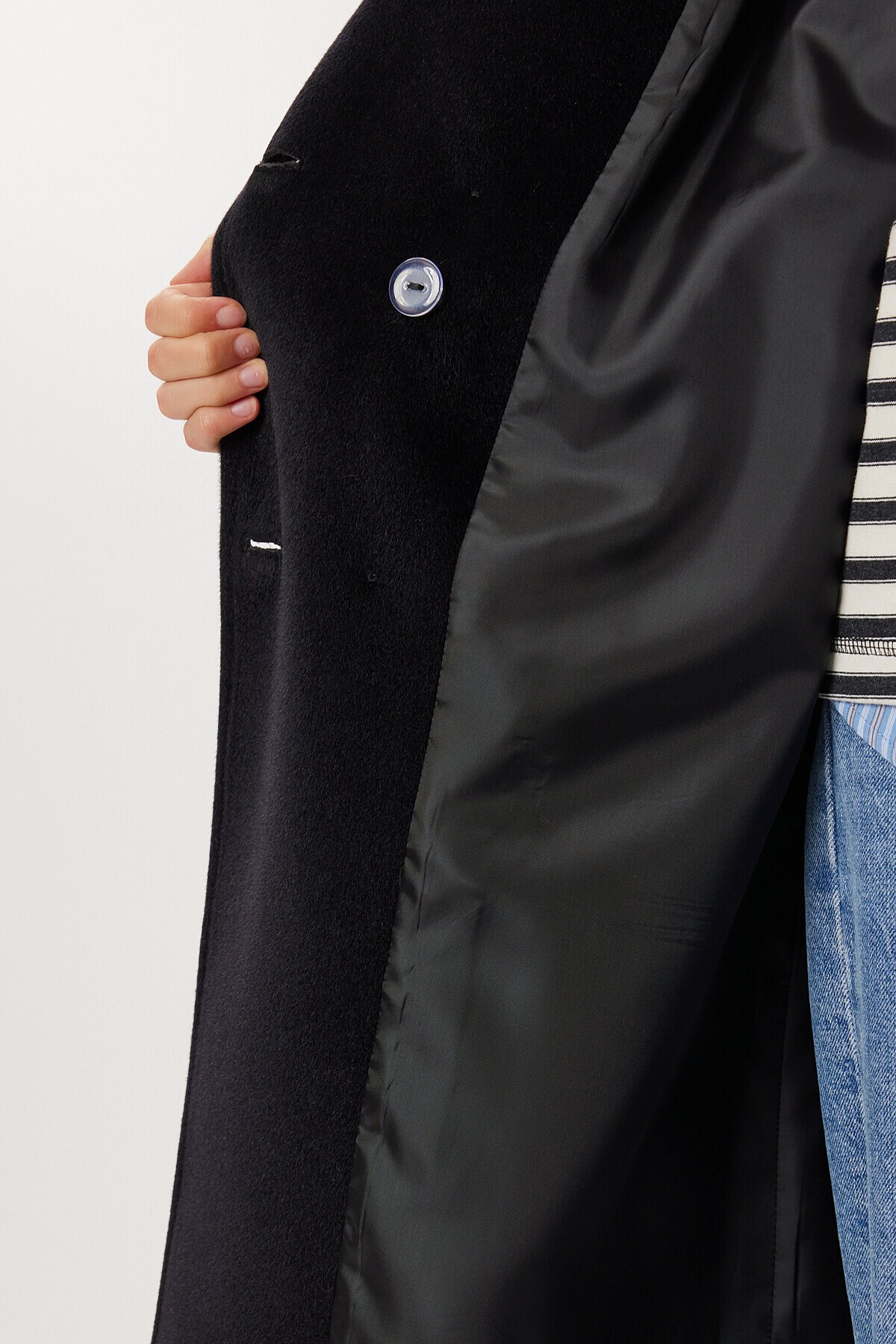 Kruvaze Yaka Oversize Kaşe Kaban SİYAH LFG0173