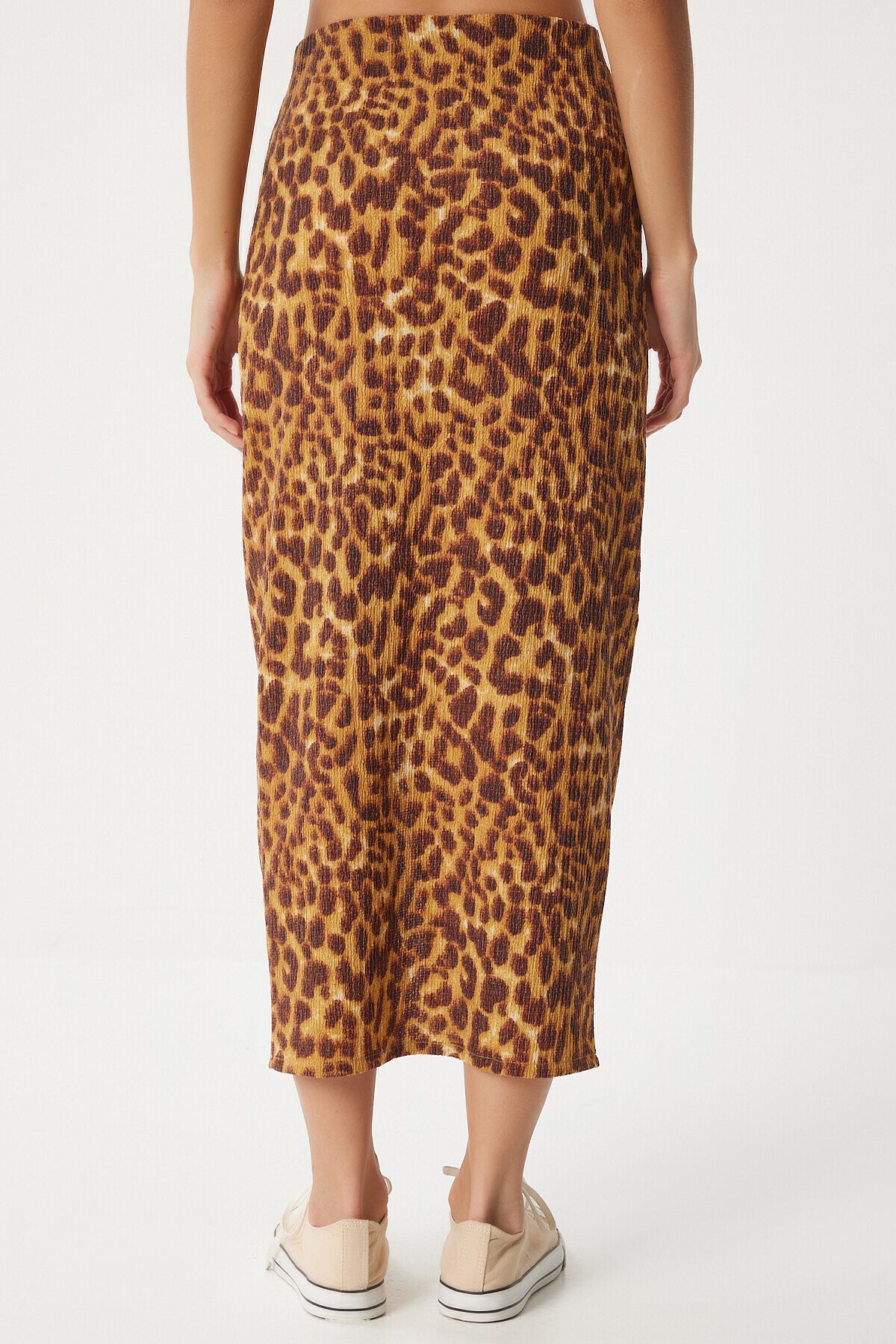 Leopar Desenli Yırtmaçlı Bürümcük Etek ORANJ LMC0033