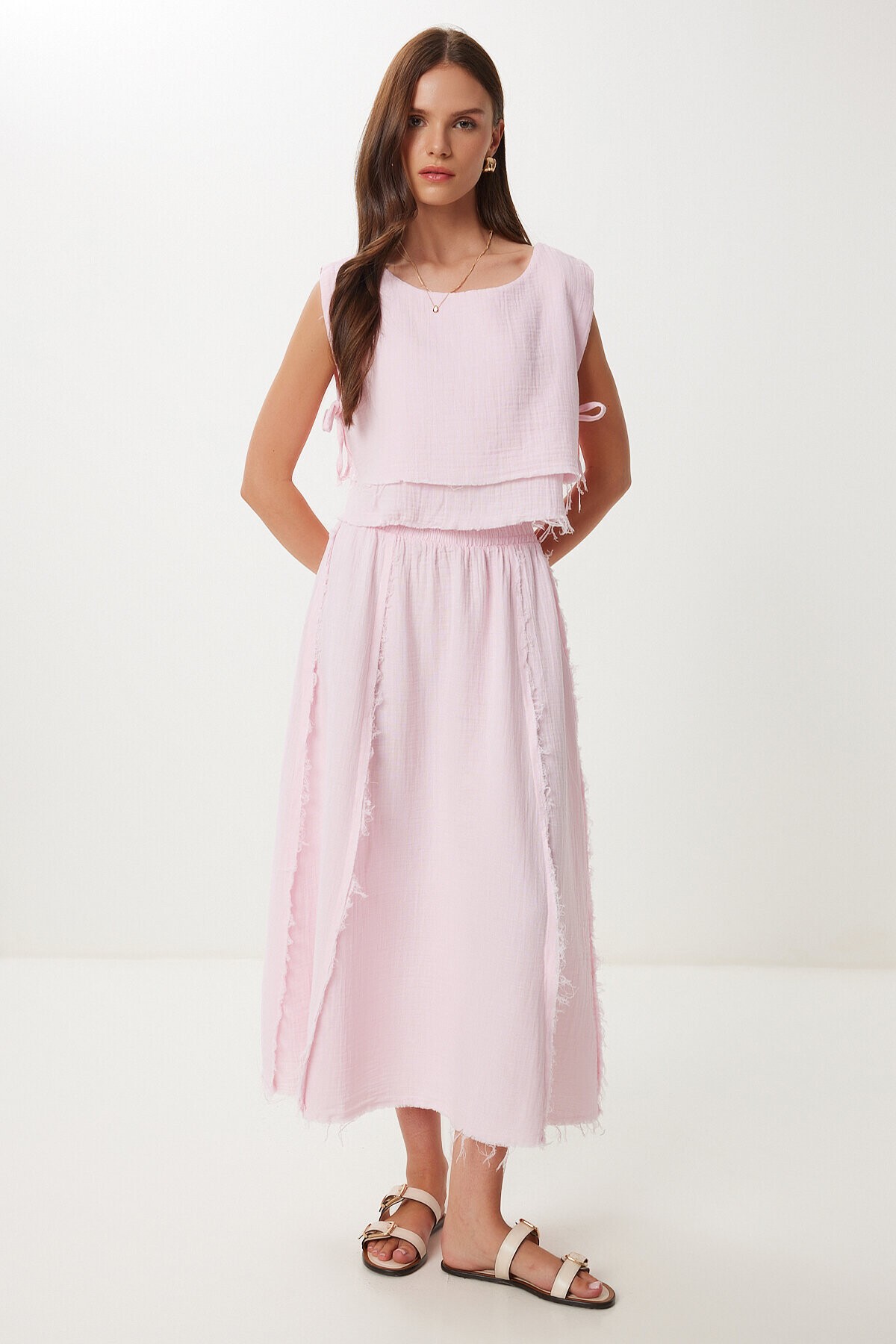 Müslin Bluz Etek Takım PEMBE LGP0013