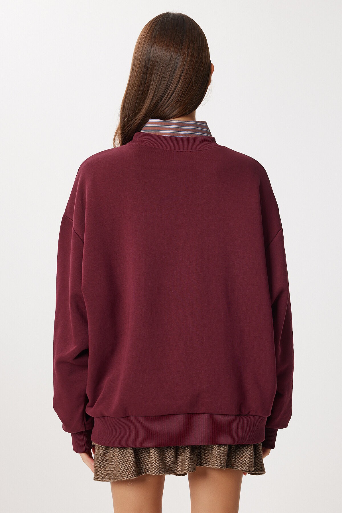 Oversize Ayıcık Baskılı Örme Sweatshirt BORDO LFN0135