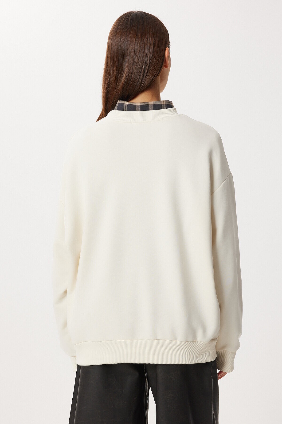 Oversize Ayıcık Baskılı Örme Sweatshirt KREM LFN0135