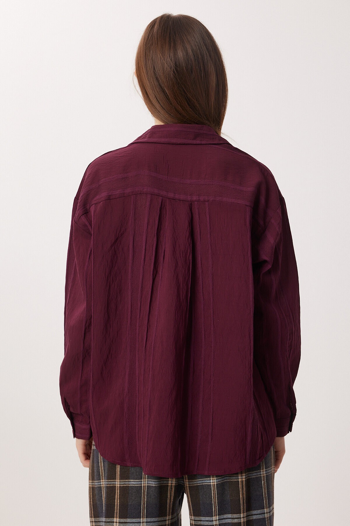 Oversize İşlemeli Dokuma Gömlek MÜRDÜM LDZ0062