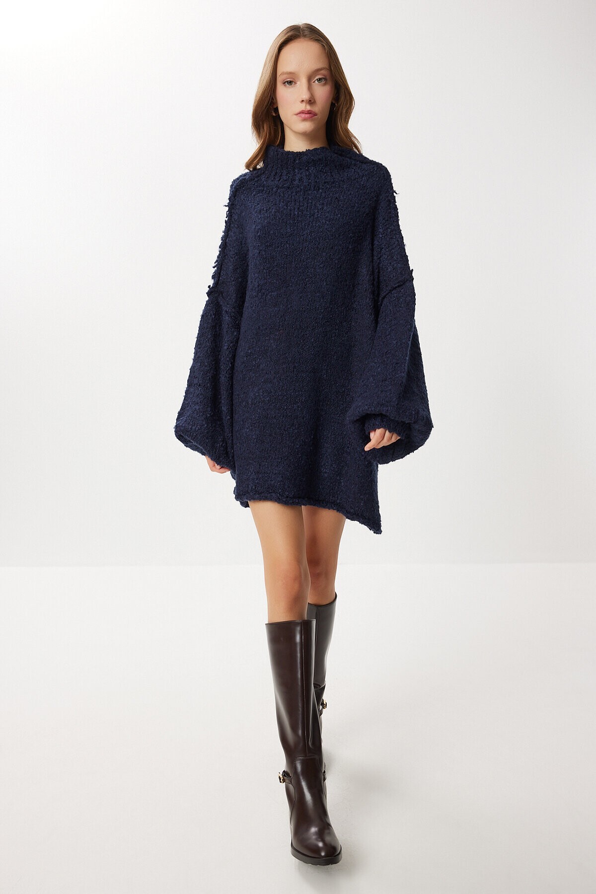 Oversize Yumuşak Dokulu Triko Elbise LACİVERT LDM0012