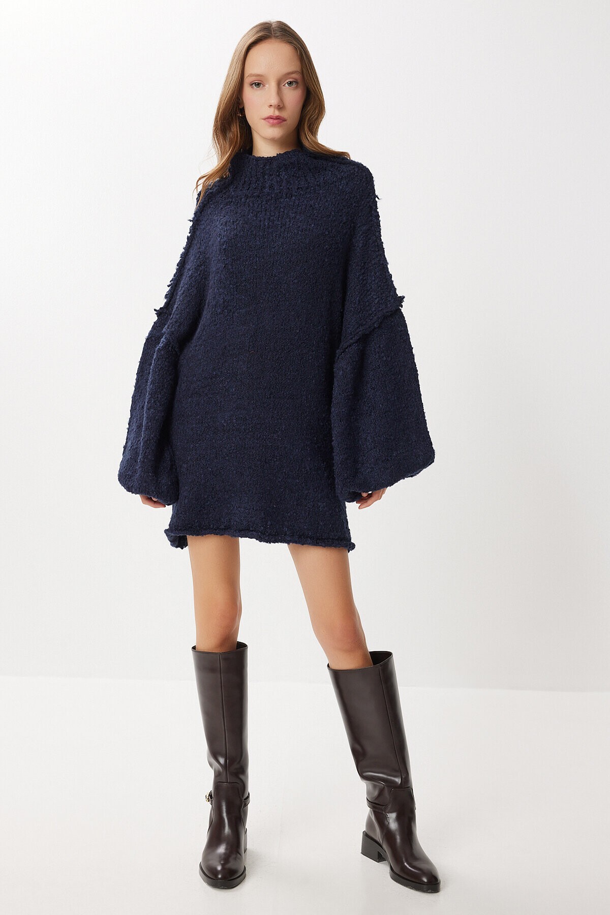 Oversize Yumuşak Dokulu Triko Elbise LACİVERT LDM0012