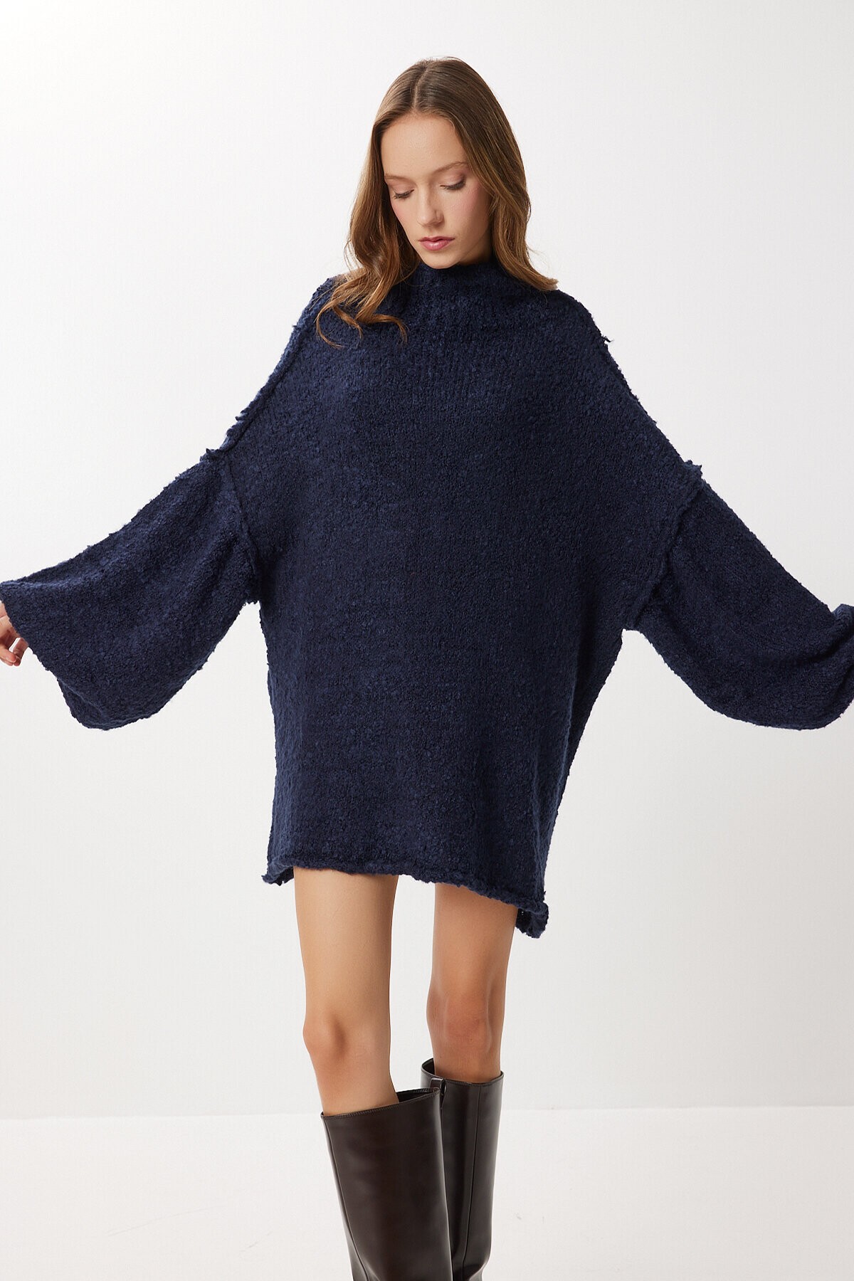 Oversize Yumuşak Dokulu Triko Elbise LACİVERT LDM0012