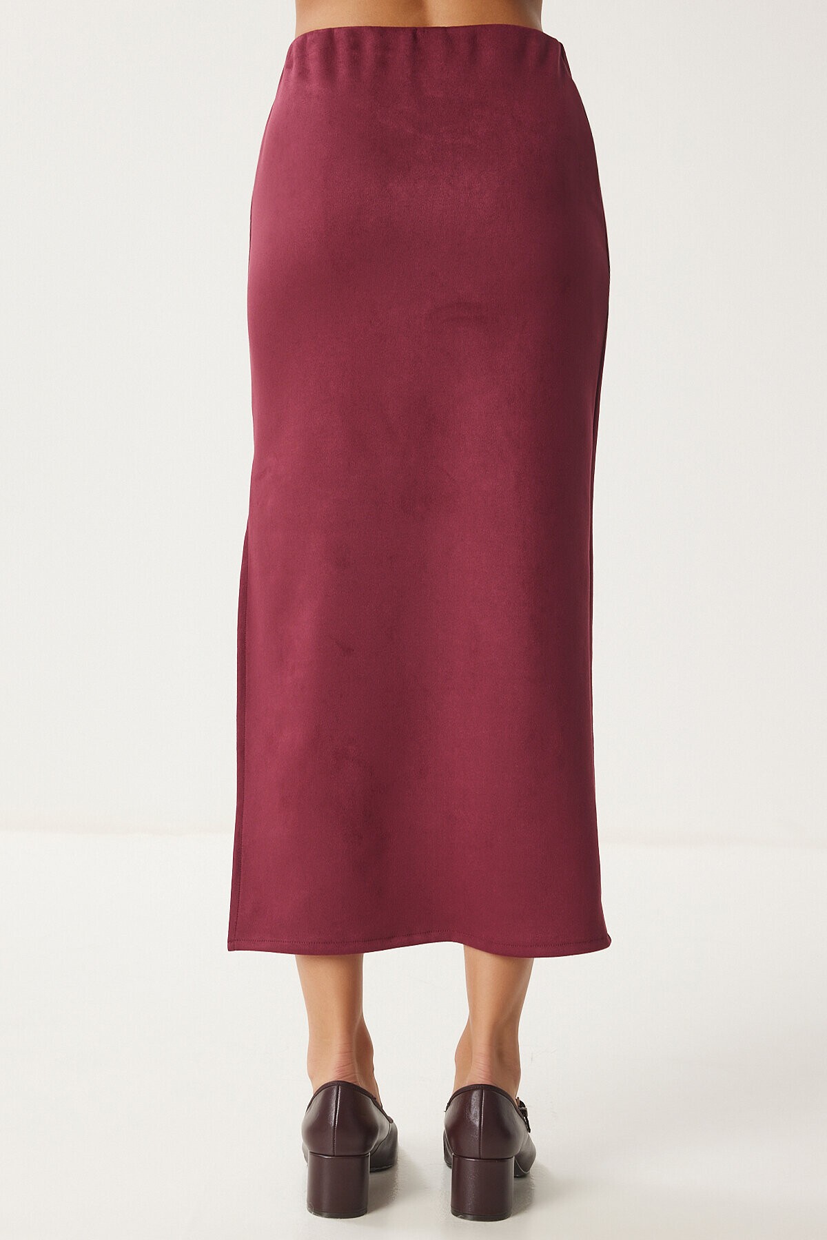 Yırtmaçlı Uzun Süet Etek BORDO LMC0046