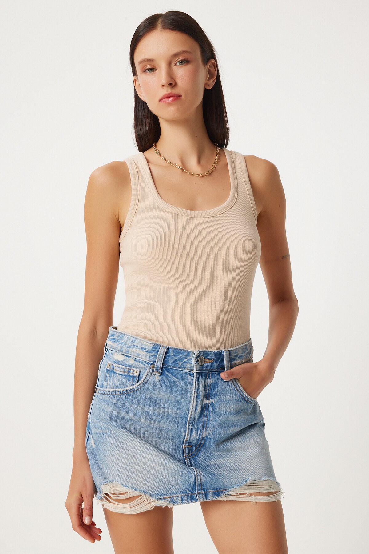 2li Fitilli Kalın Askılı Örme Atlet BİSKÜVİ KREM LHJ0002