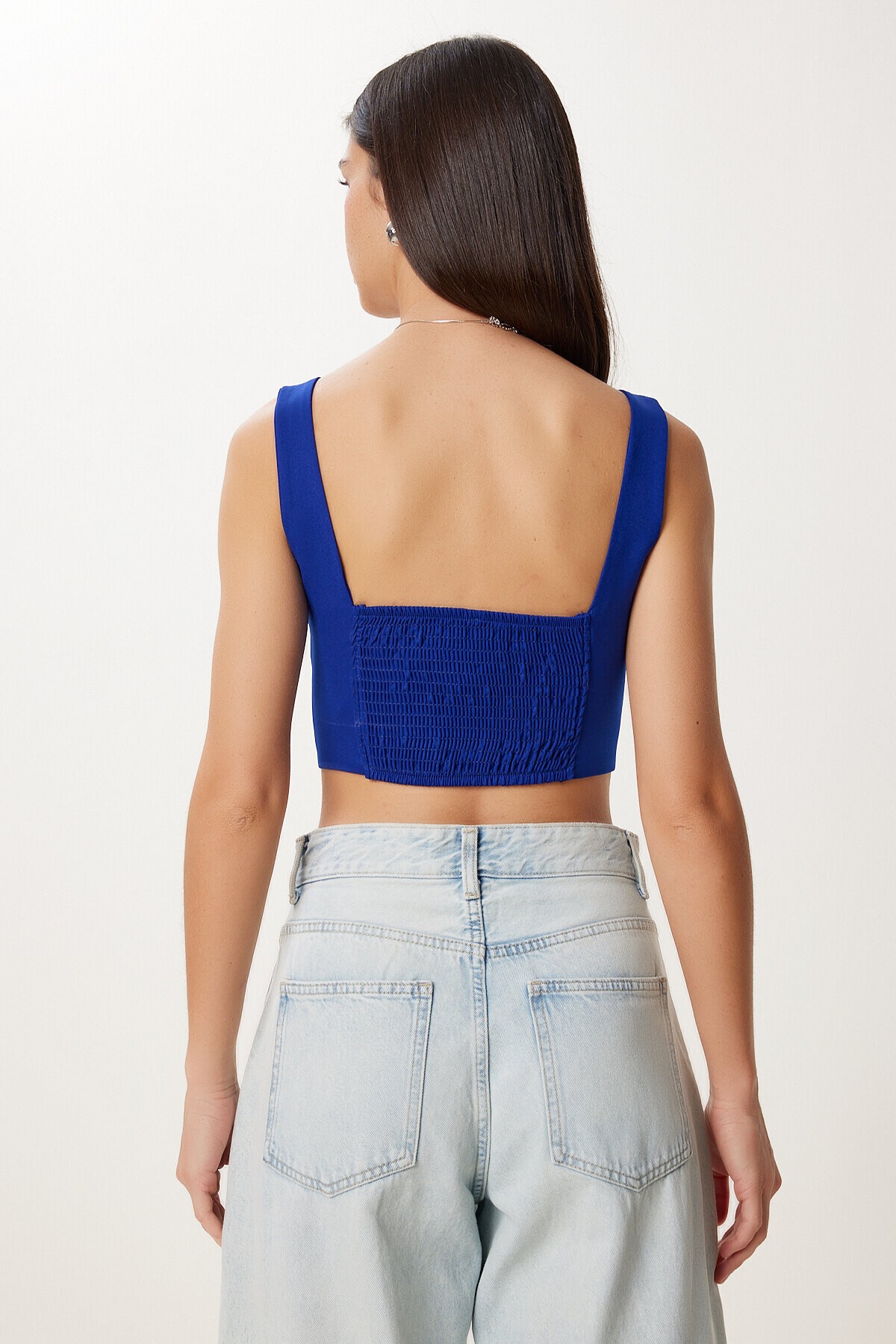 Askılı Crop Dokuma Bluz KOYU MAVİ LMX0096