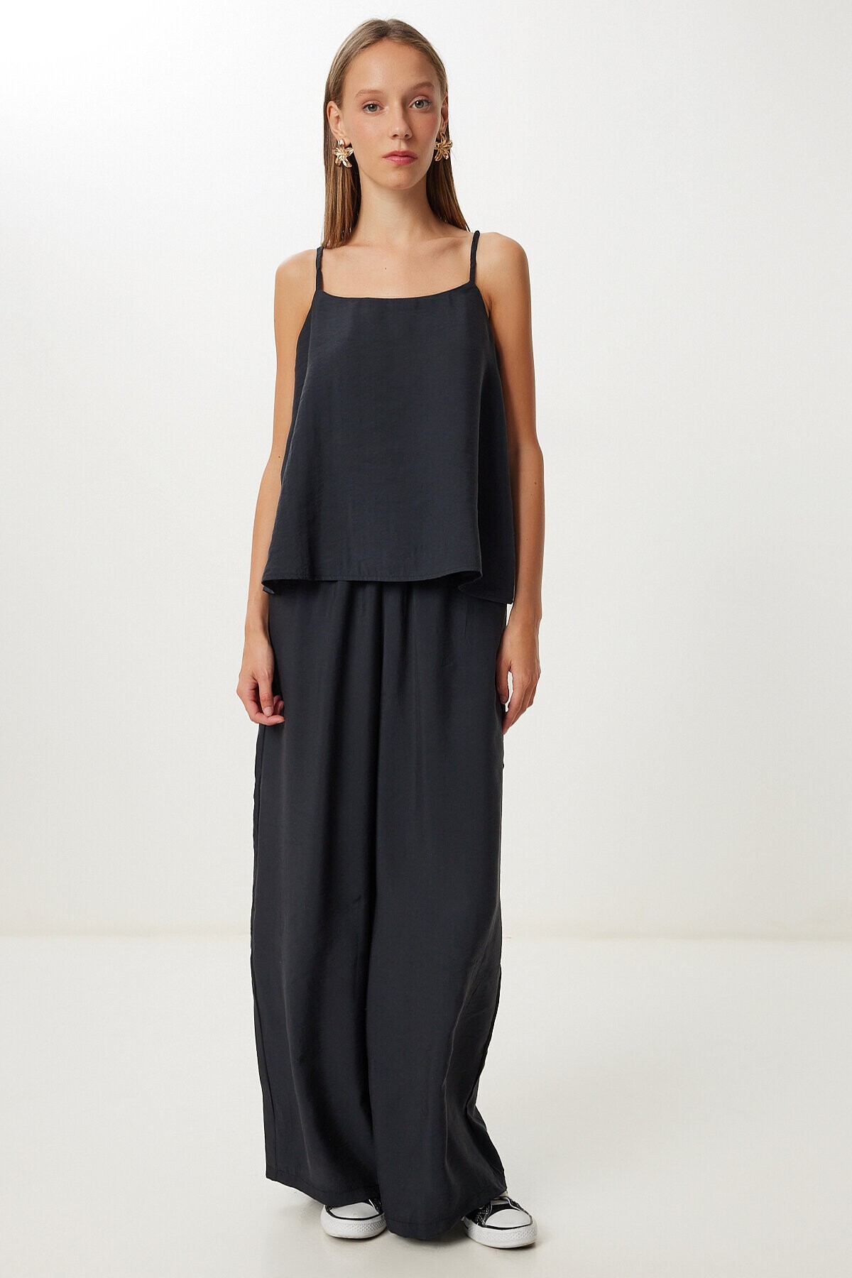 Askılı Modal Bluz Pantolon Takım SİYAH LMC0065