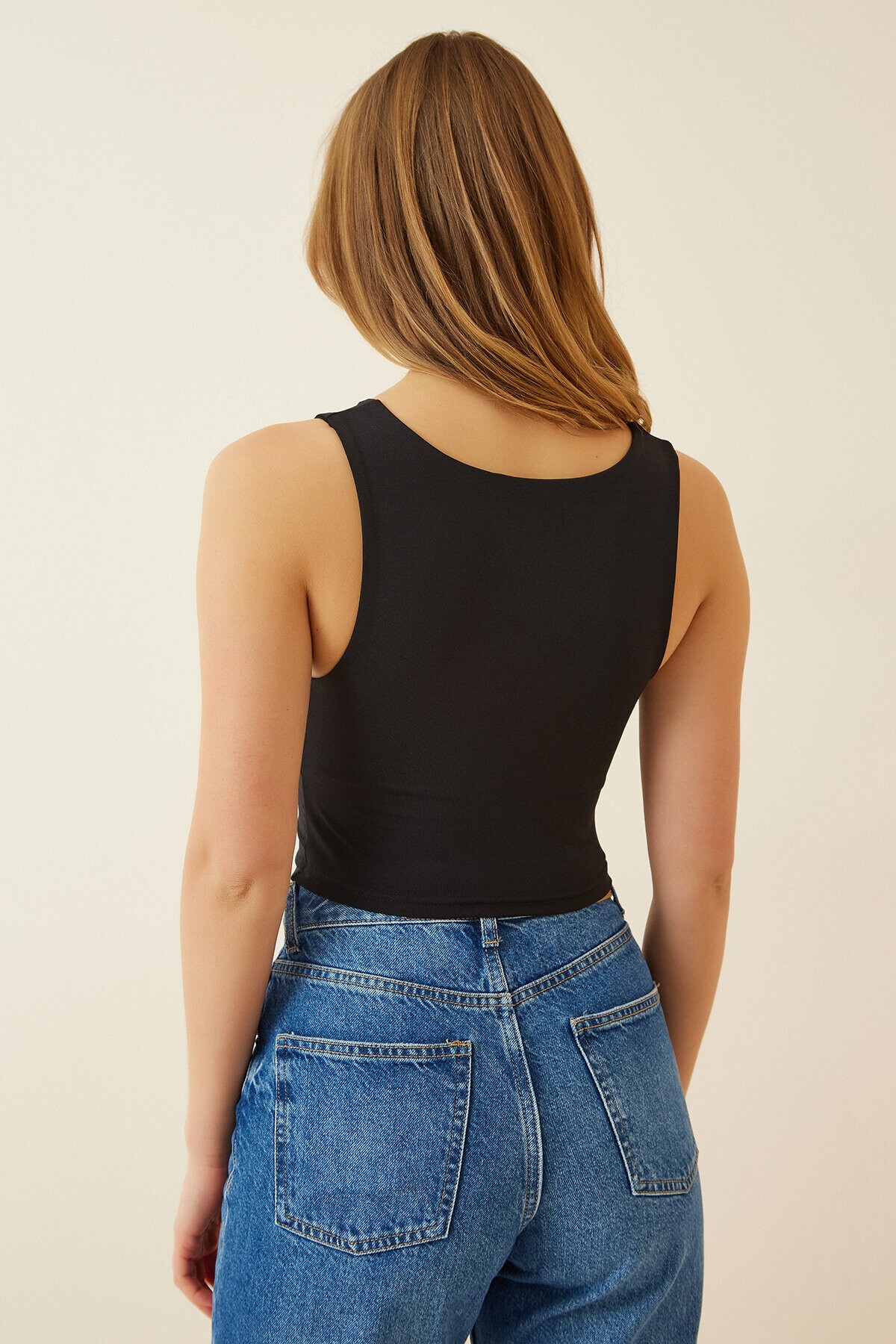 Askılı Sandy Crop Bluz SİYAH LPG0003