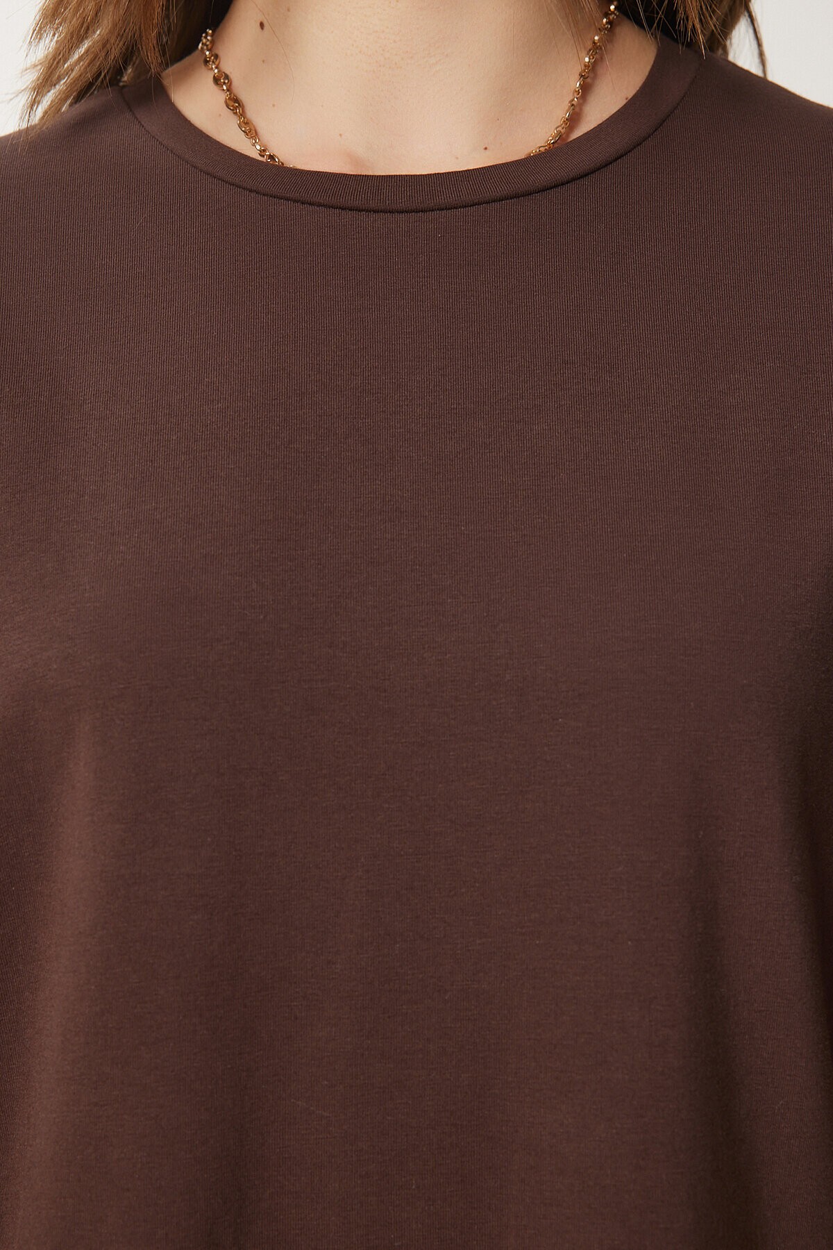 Basic Oversize 2li Takım Örme T-shirt KAHVERENGİ TAŞ LHW0007
