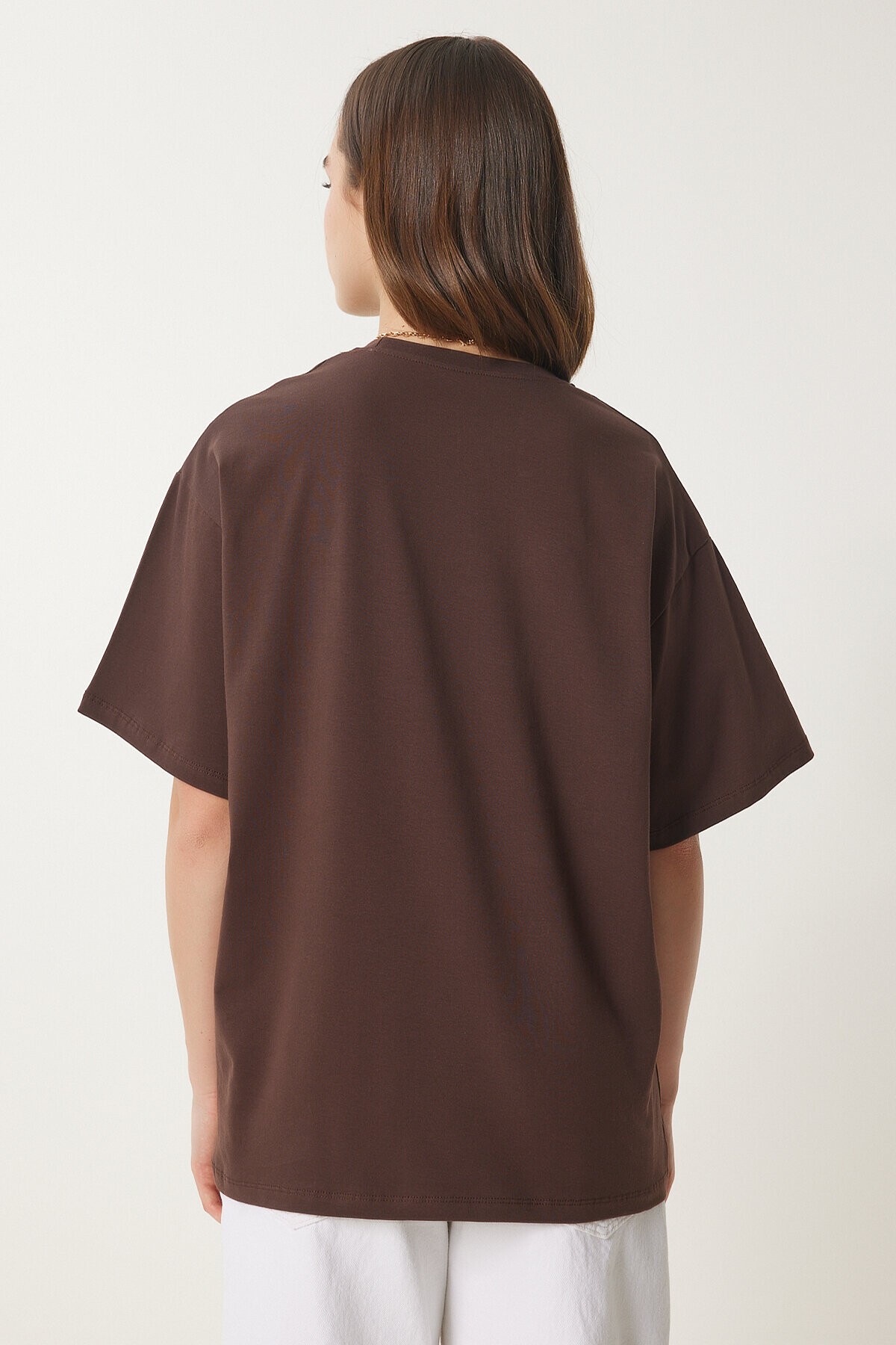 Basic Oversize 2li Takım Örme T-shirt KAHVERENGİ TAŞ LHW0007