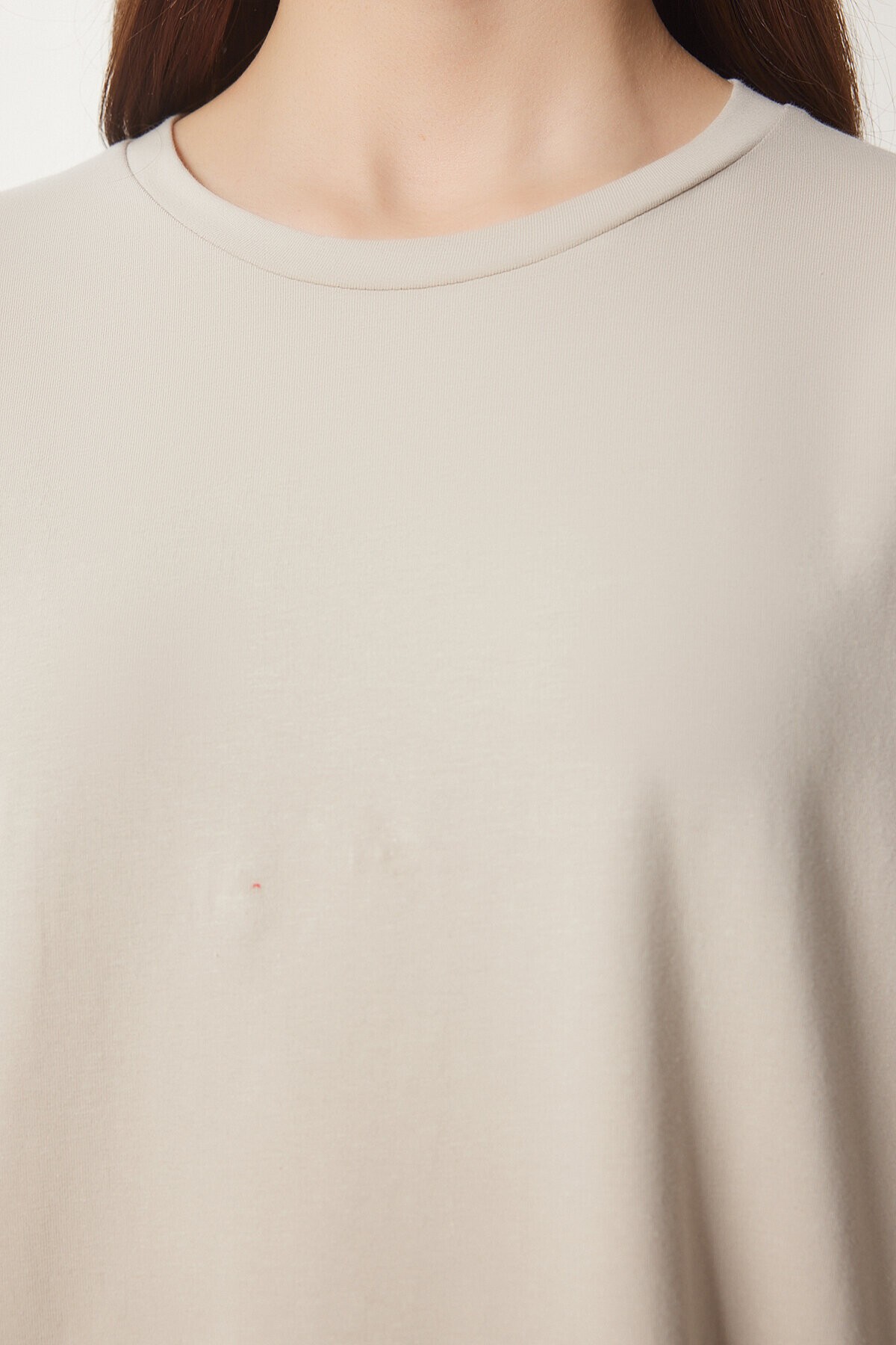 Basic Oversize 2li Takım Örme T-shirt KAHVERENGİ TAŞ LHW0007