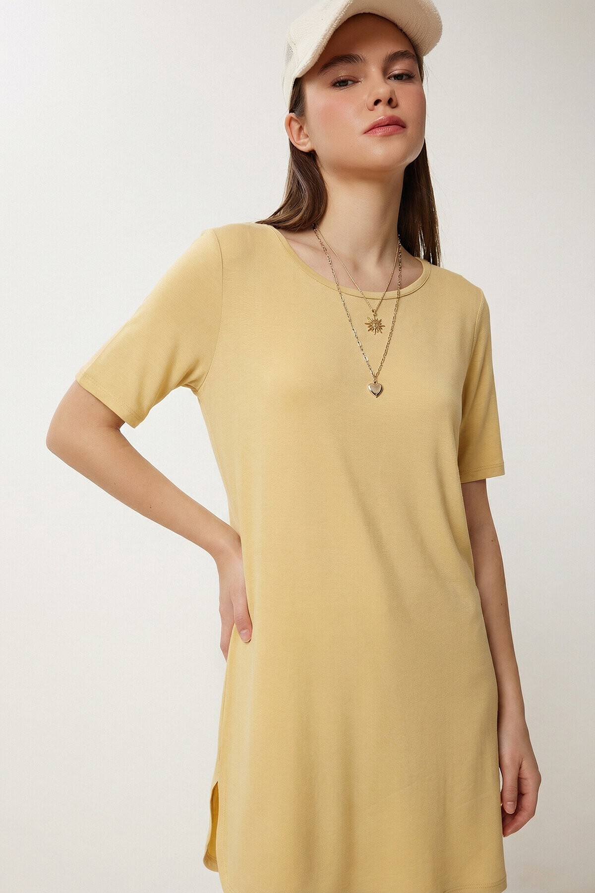 Basic Uzun Örme T-shirt SARI LEX0022