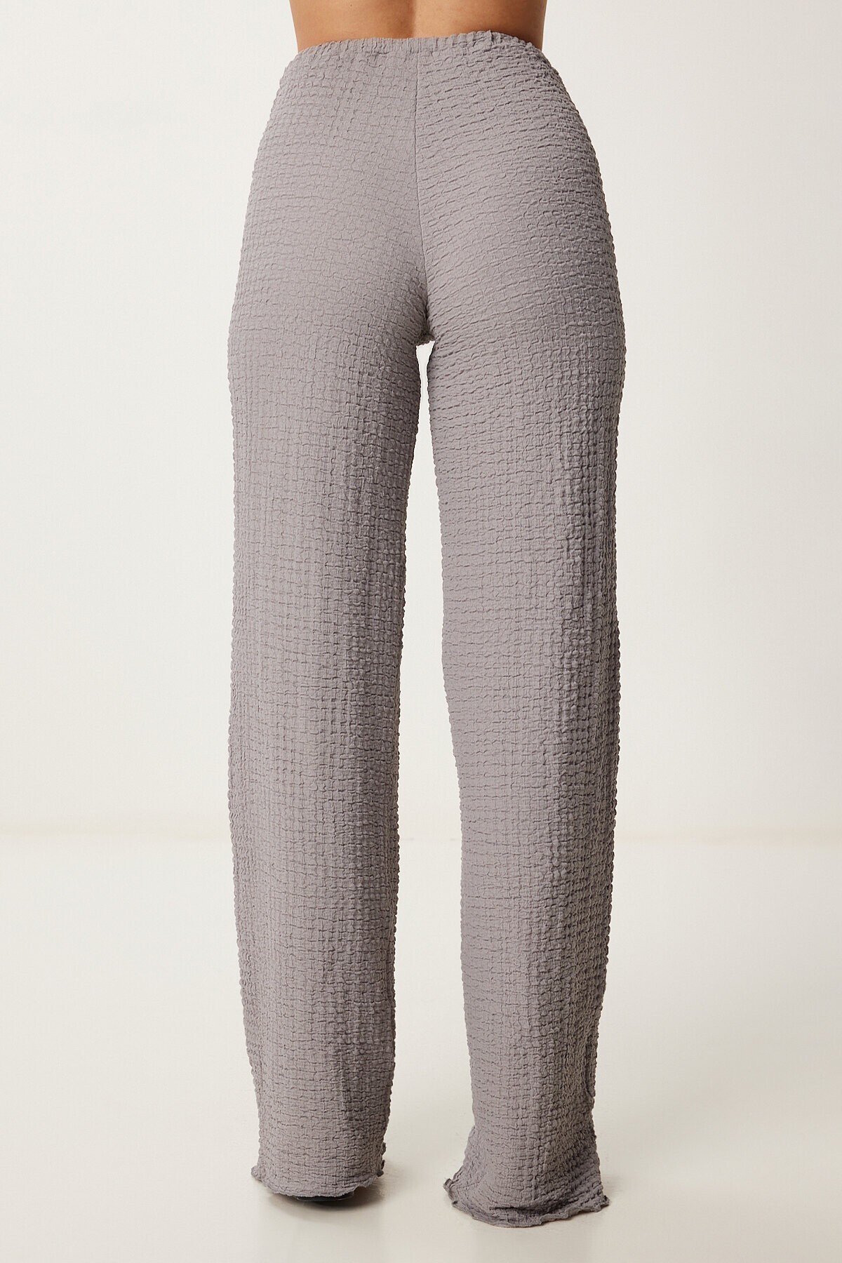 Boyundan Geçmeli Bluz Pantolon Esnek Örme Takım GRİ LDP0048
