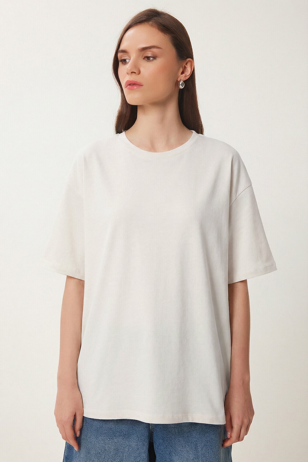Dantel Detaylı Oversize Modal T-shirt EKRU LNT0030