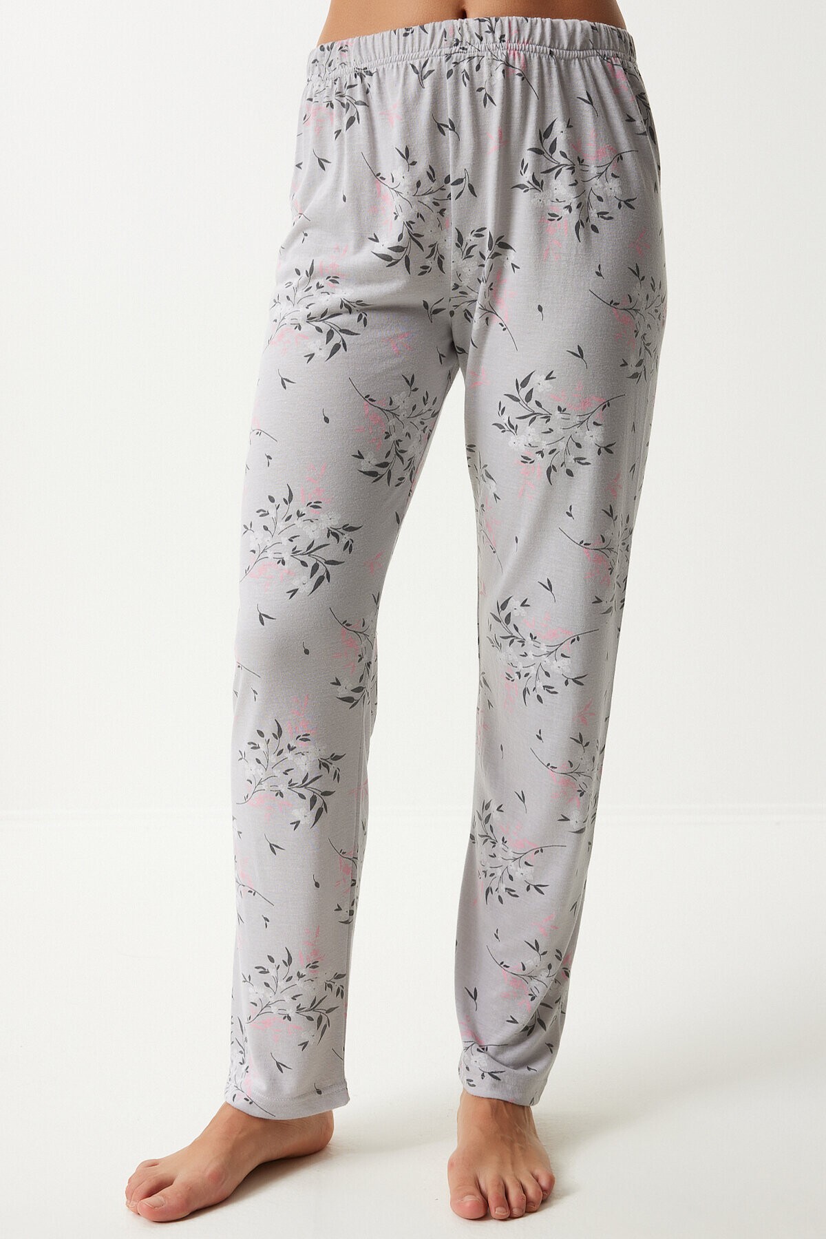 Desenli Gömlek Pantolon Pijama Takımı GRİ LEC0002