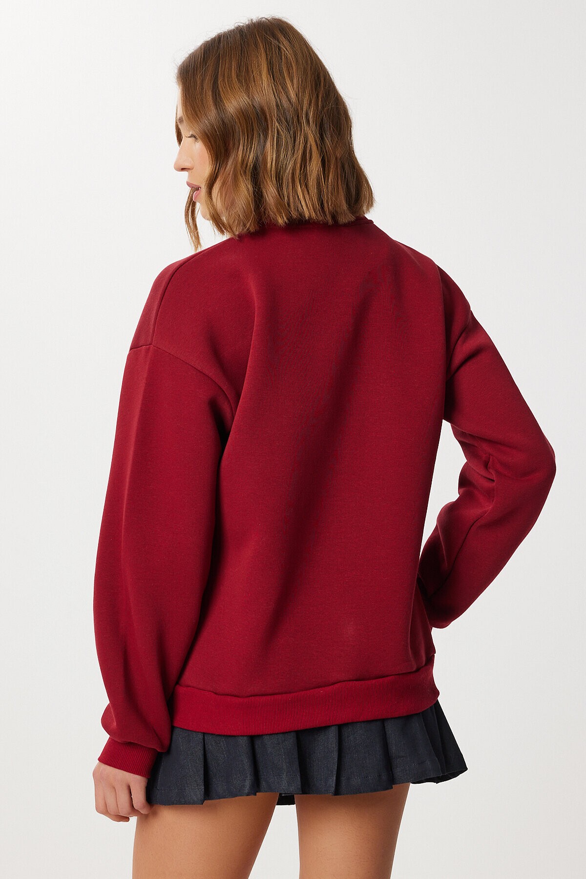 Fular Detaylı Şardonlu Örme Sweatshirt BORDO LPX0005