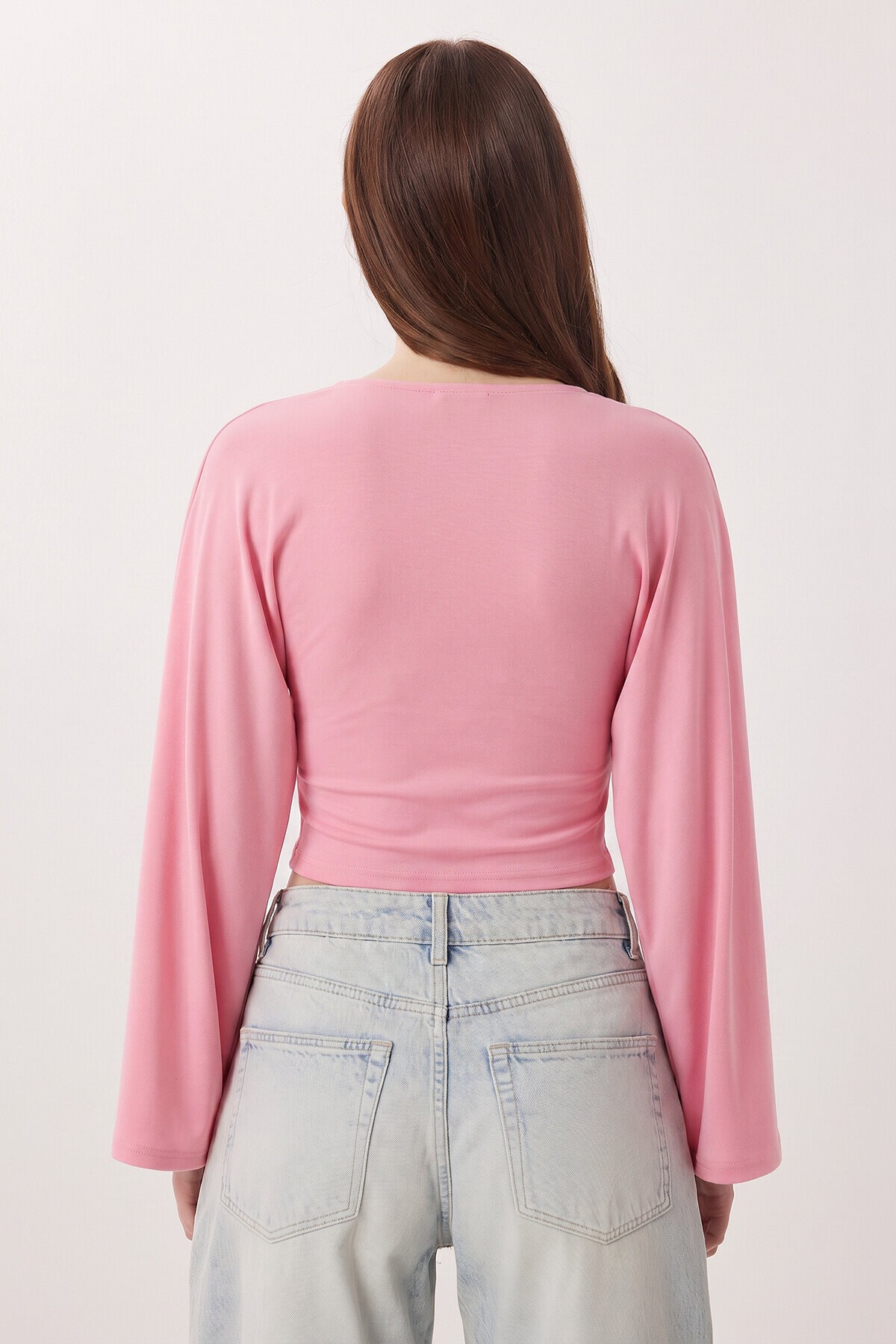 İspanyol Kol Büzgülü Modal Bluz PEMBE LMW0034
