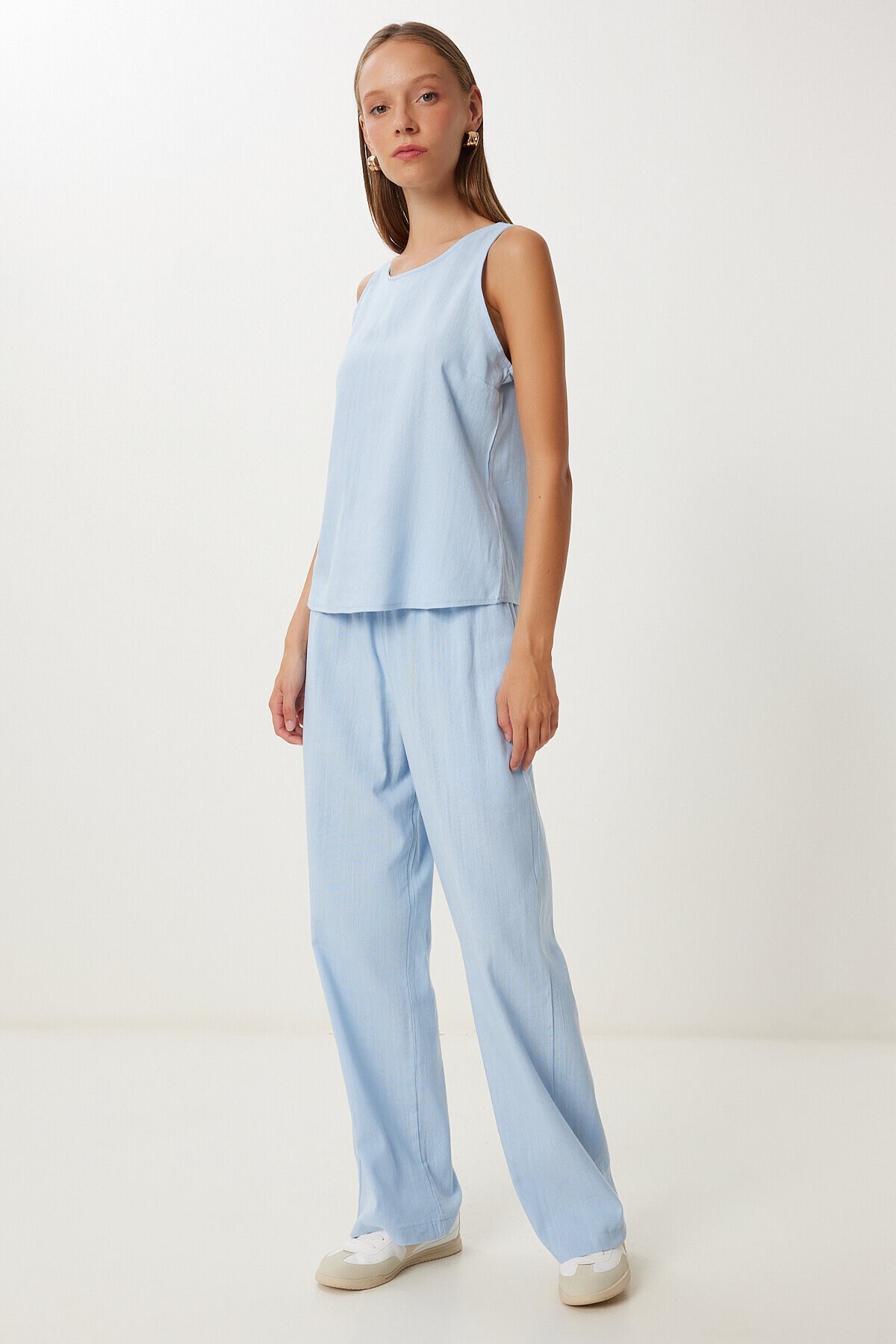 Keten Bluz Pantolon Takım GÖK MAVİ LMC0062