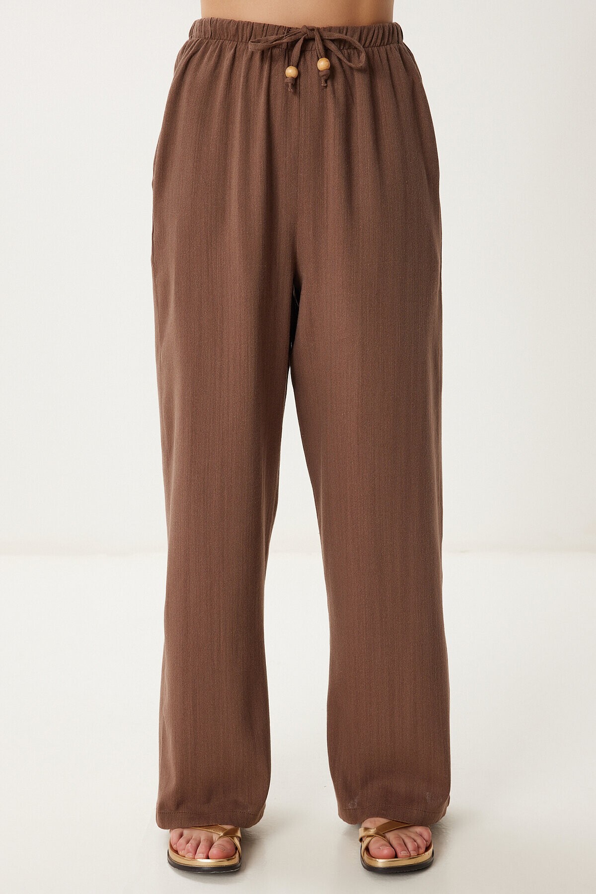 Keten Bluz Pantolon Takım KAHVERENGİ LMC0062