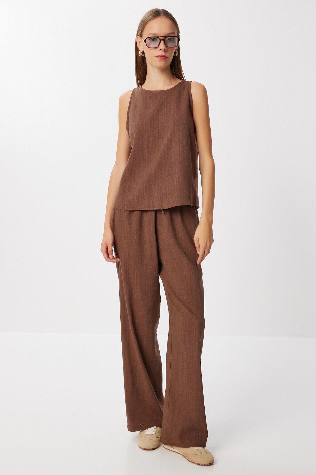 Keten Bluz Pantolon Takım KAKAO LMC0062