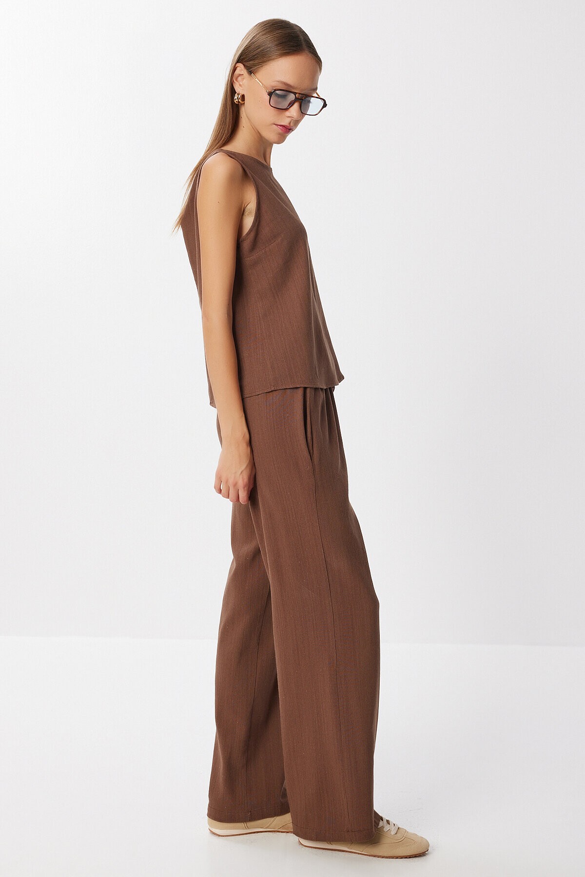 Keten Bluz Pantolon Takım KAKAO LMC0062