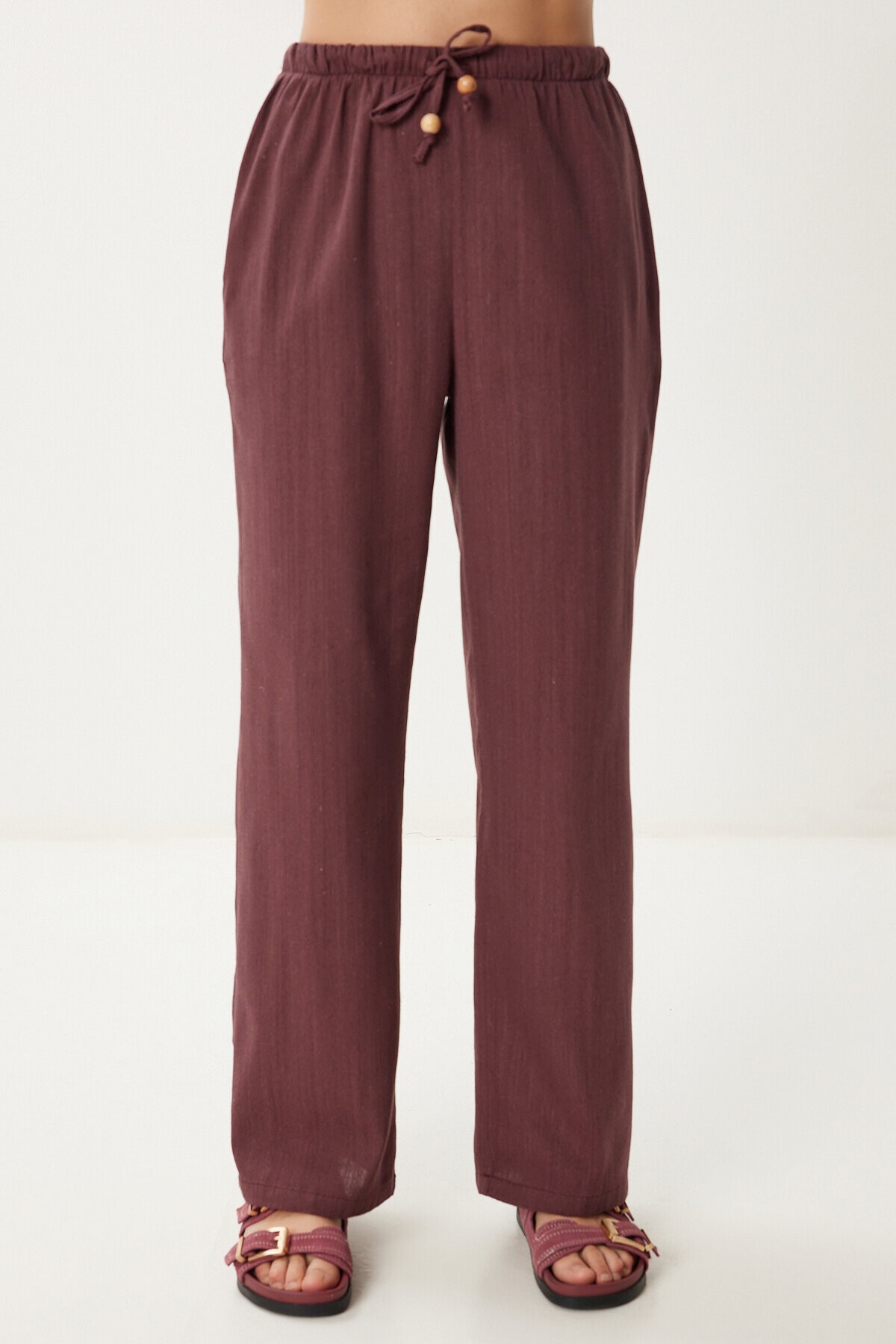 Keten Bluz Pantolon Takım MÜRDÜM LMC0062