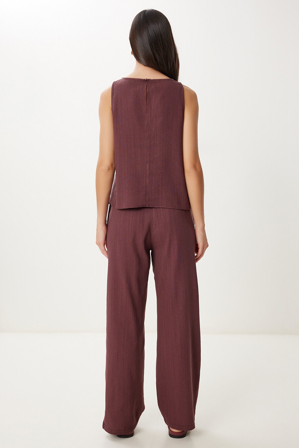 Keten Bluz Pantolon Takım MÜRDÜM LMC0062