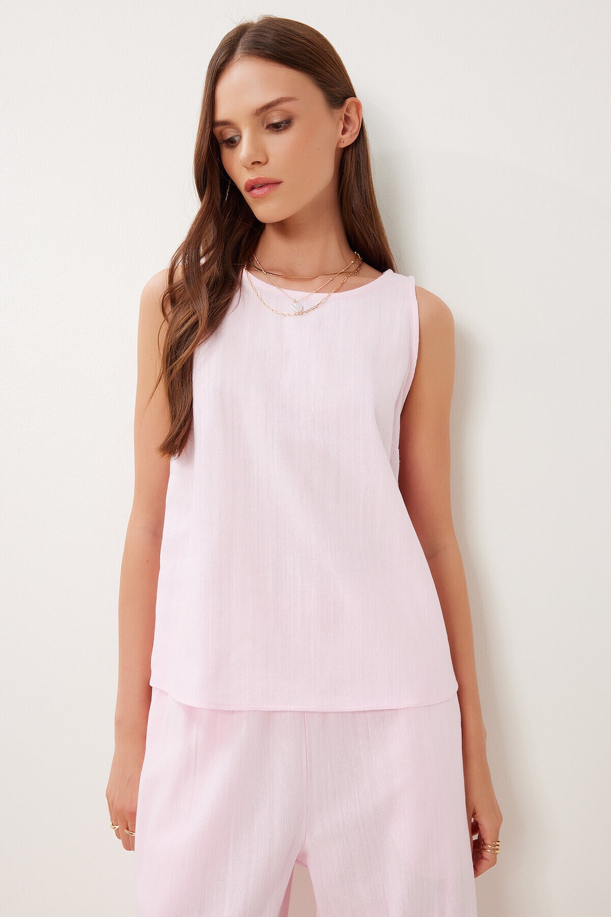 Keten Bluz Pantolon Takım ŞEKER PEMBE LMC0062
