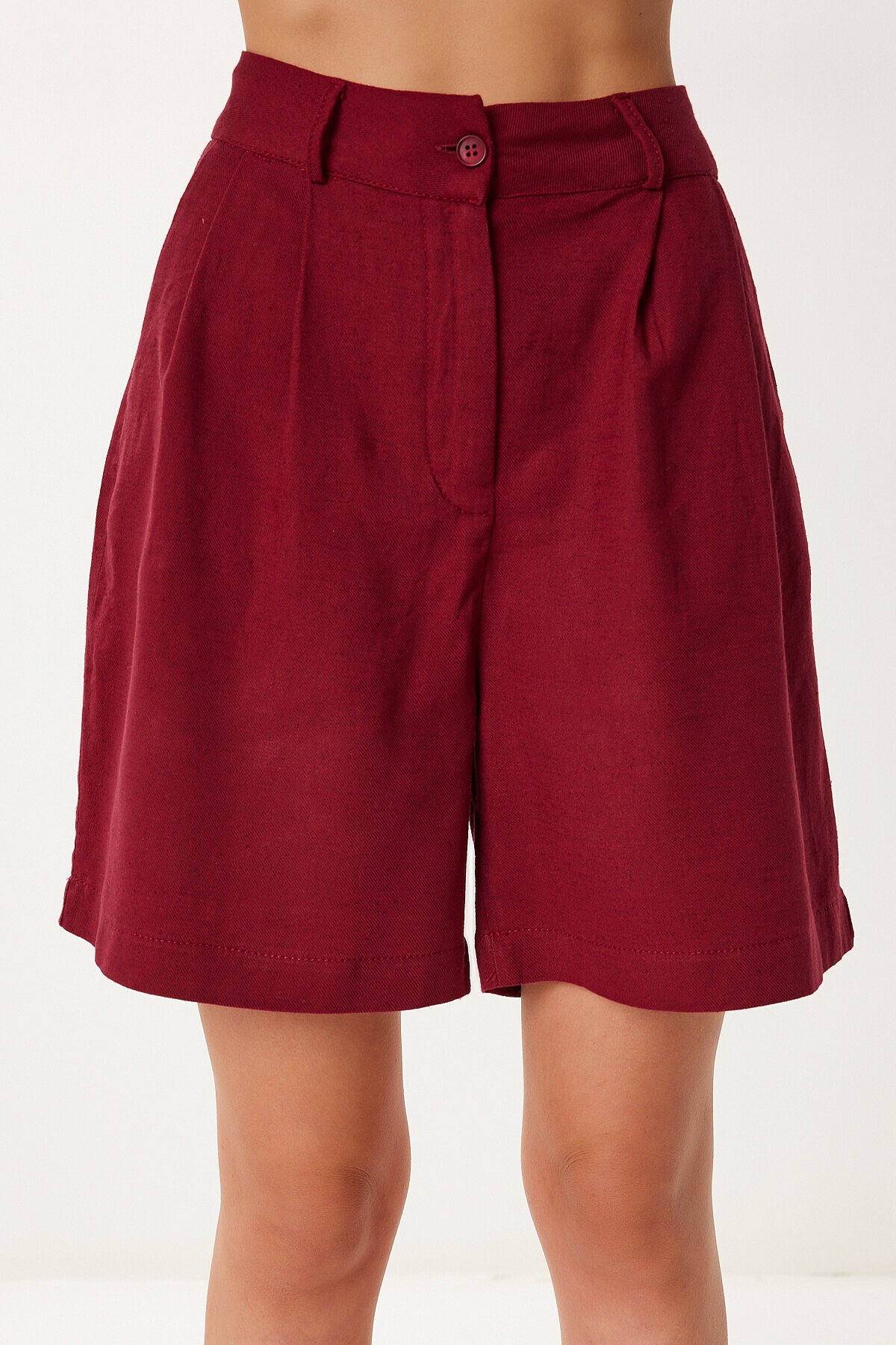 Keten Bluz Şort Takım BORDO LMX0098