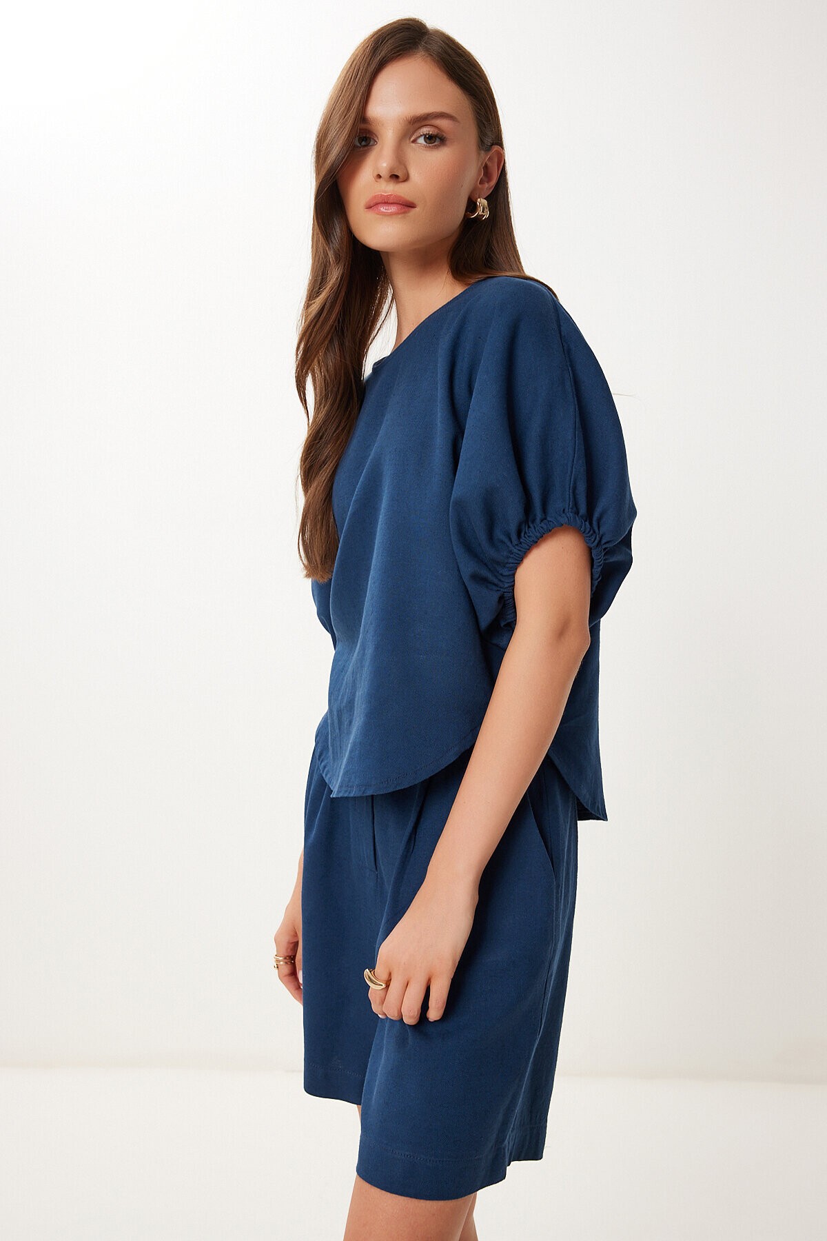 Keten Bluz Şort Takım LACİVERT LMX0098
