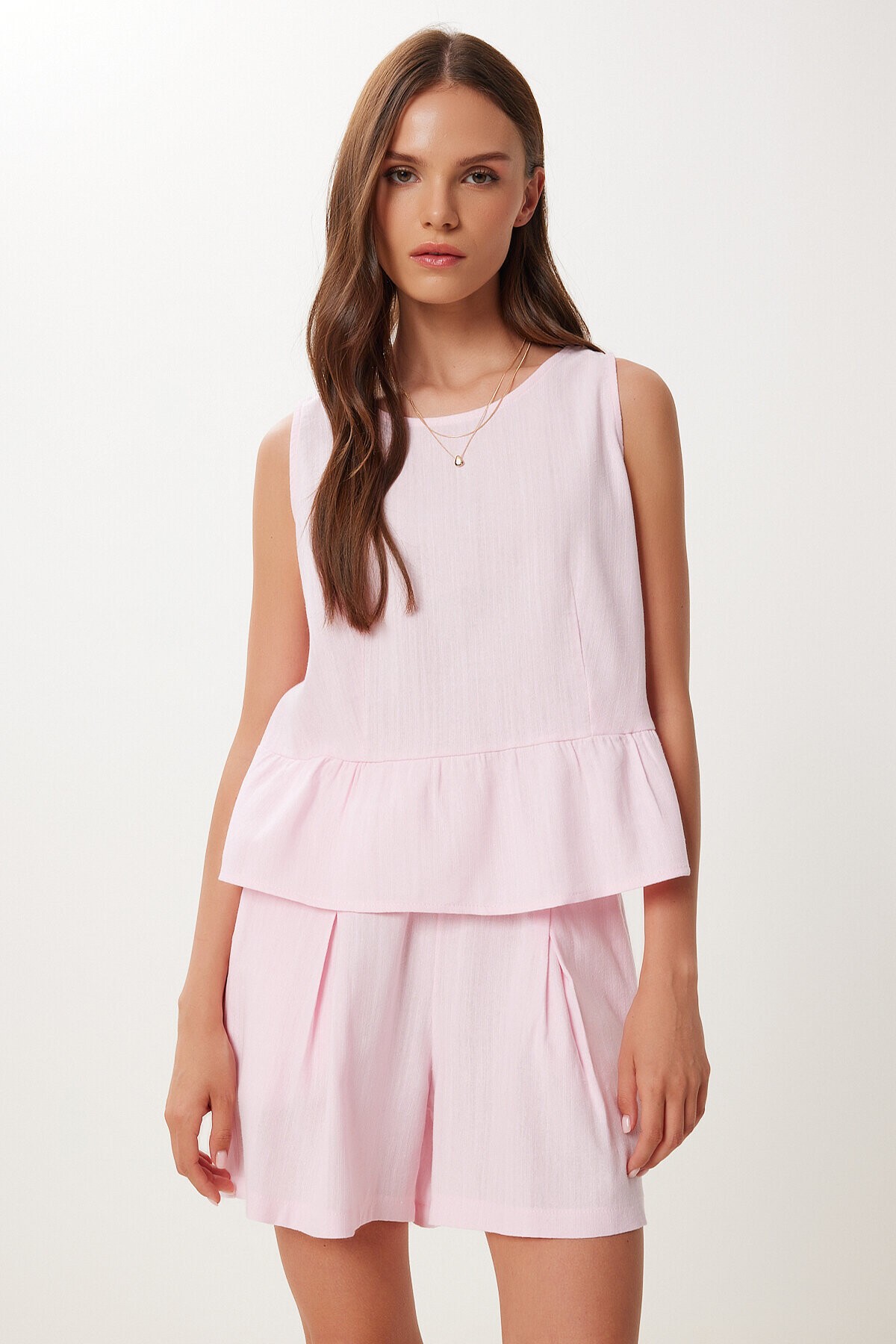 Keten Bluz Şort Takım ŞEKER PEMBE LMC0061