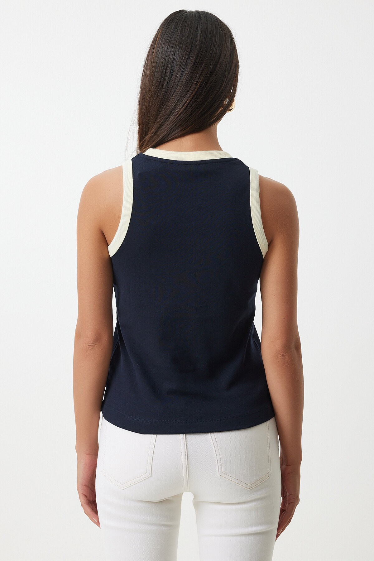 Kolsuz Kontrast T-Shirt LACİVERT LNJ0002
