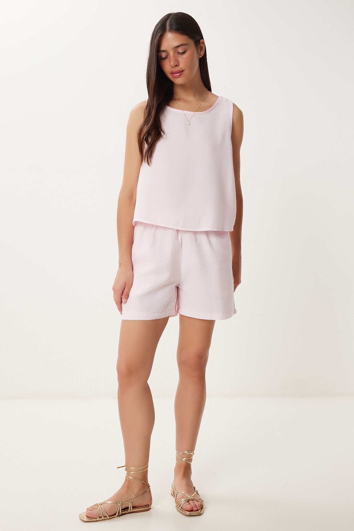 Müslin Bluz Şort Takım ŞEKER PEMBE LMC0063