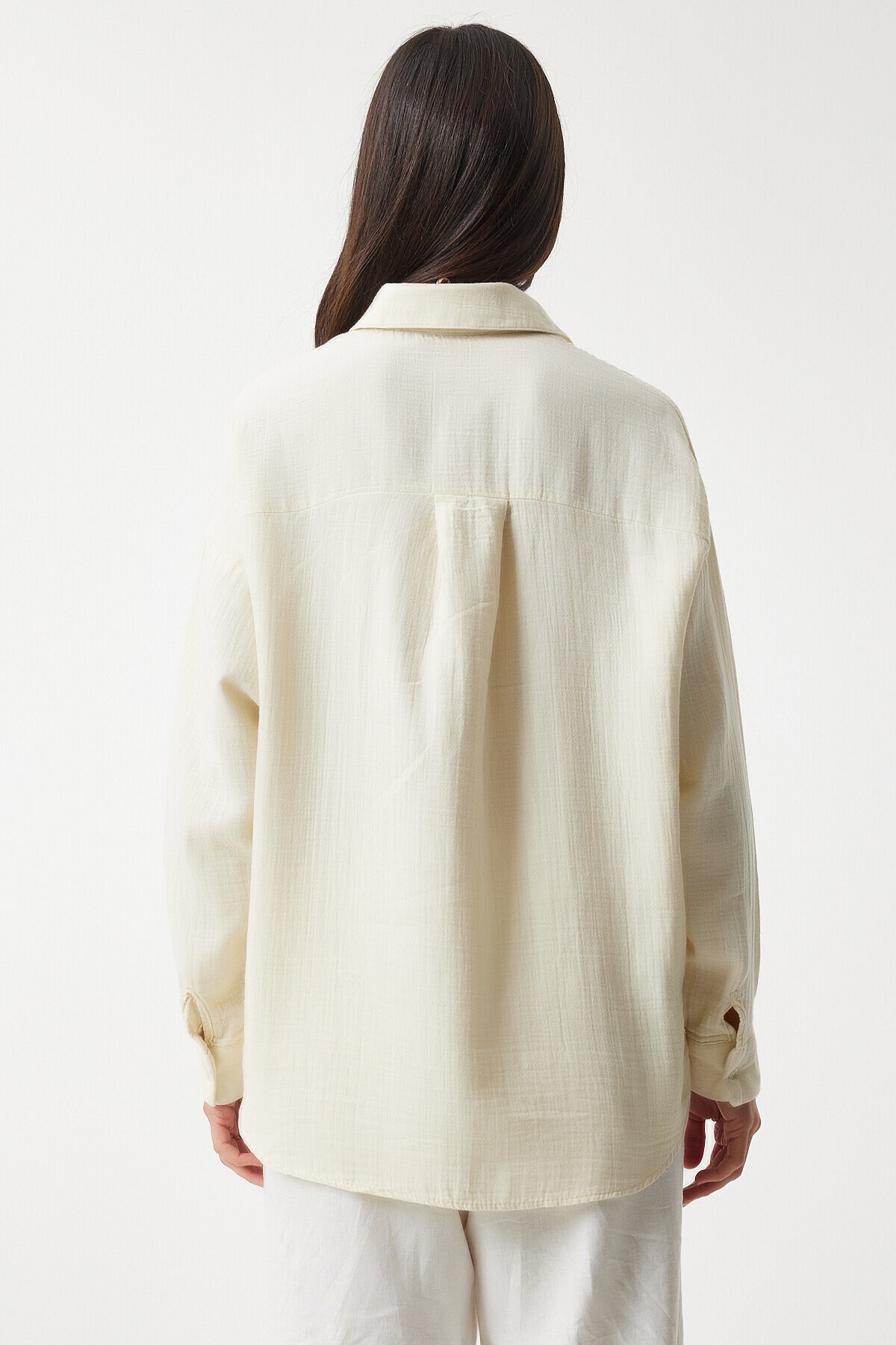 Oversize Basic Müslin Gömlek AÇIK KREM LMX0002