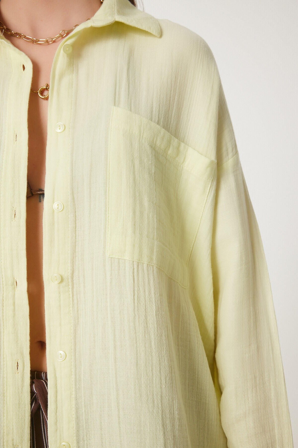 Oversize Basic Müslin Gömlek AÇIK SARI LMX0002