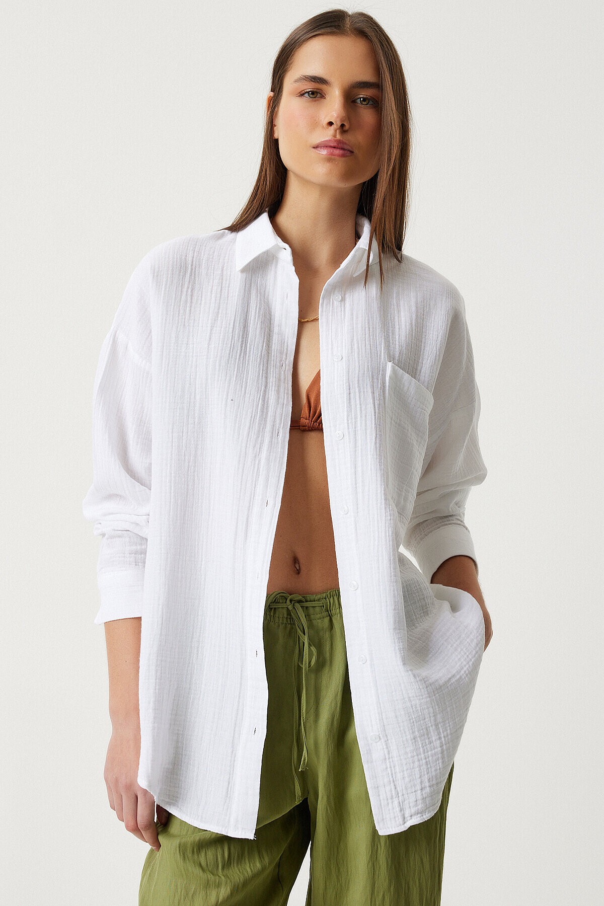 Oversize Basic Müslin Gömlek BEYAZ LMX0002