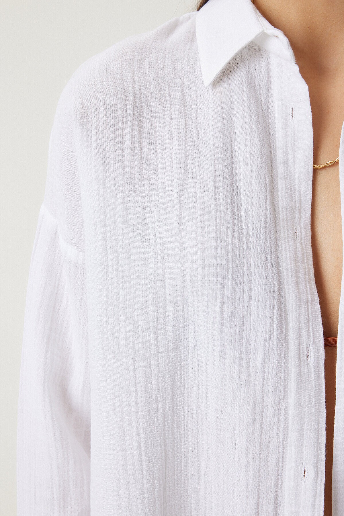 Oversize Basic Müslin Gömlek BEYAZ LMX0002