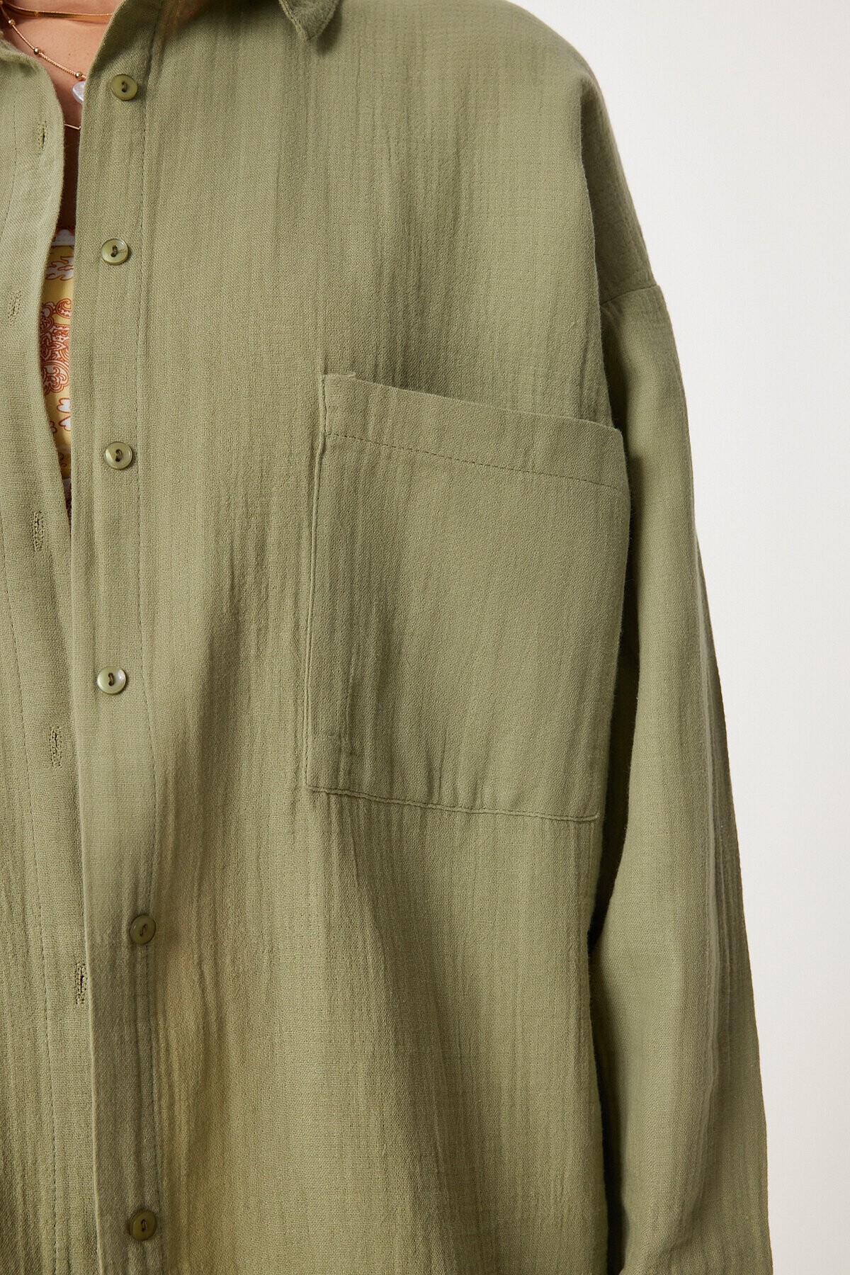 Oversize Basic Müslin Gömlek ÇAĞLA YEŞİLİ LMX0002