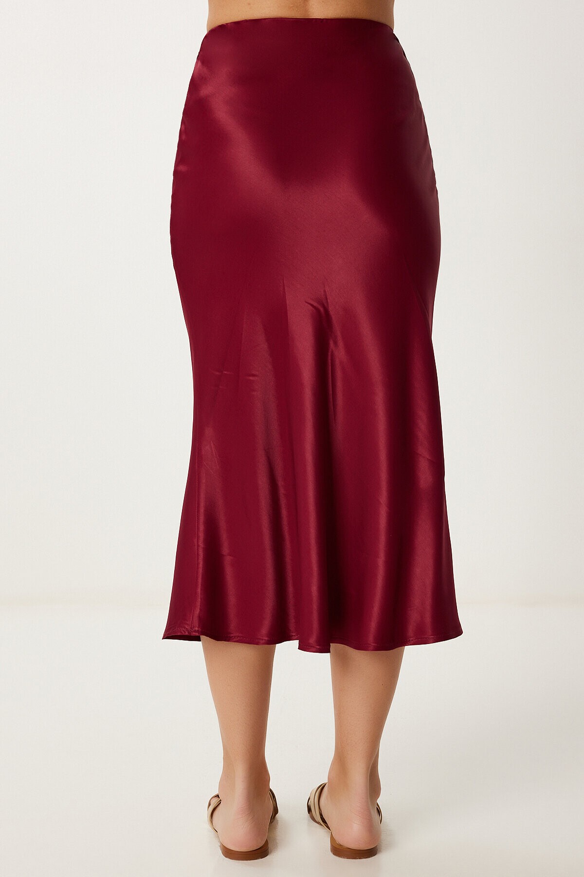 Saten Midi Etek BORDO LNS0068