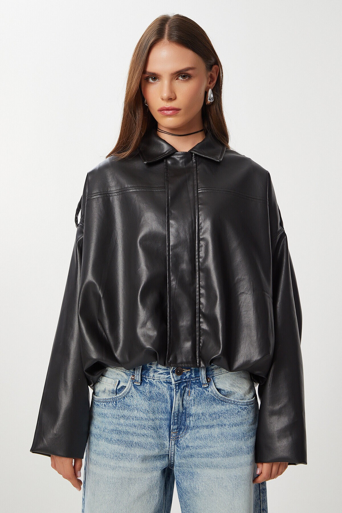 Suni Deri Bomber Ceket SİYAH LOH0012